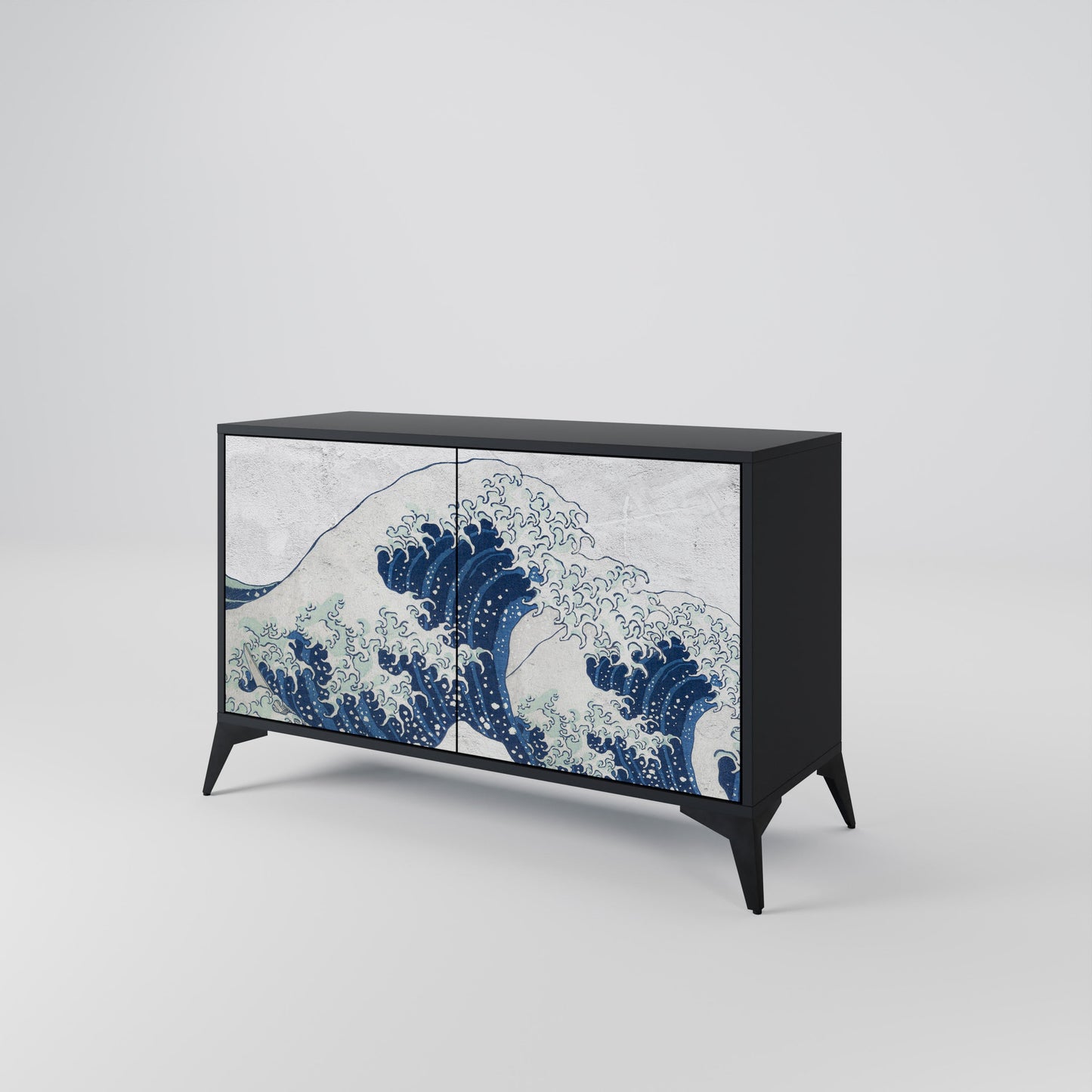 Credenza a 2 ante THE GREAT WAVE AT KANAGAWA in finitura nera
