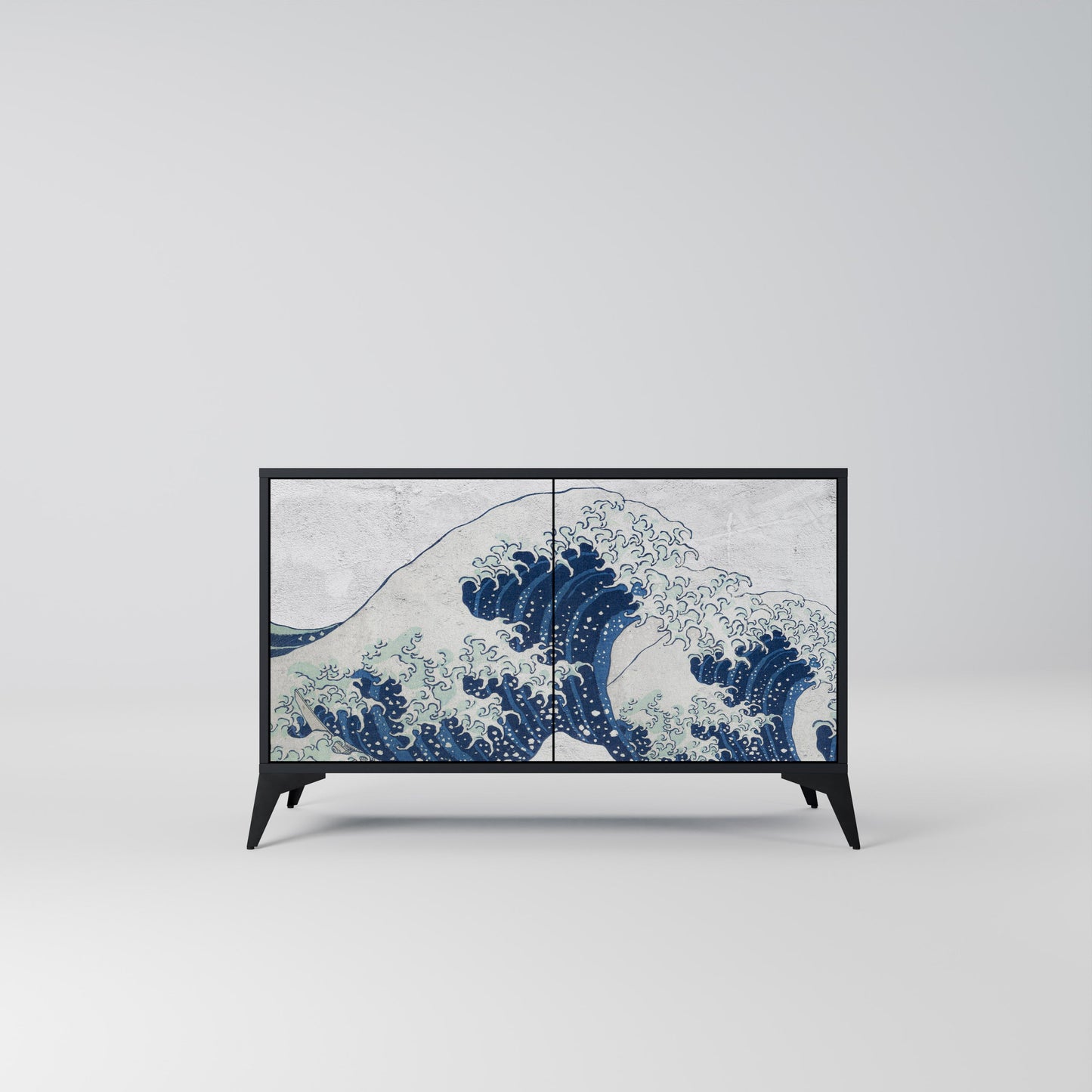 Credenza a 2 ante THE GREAT WAVE AT KANAGAWA in finitura nera