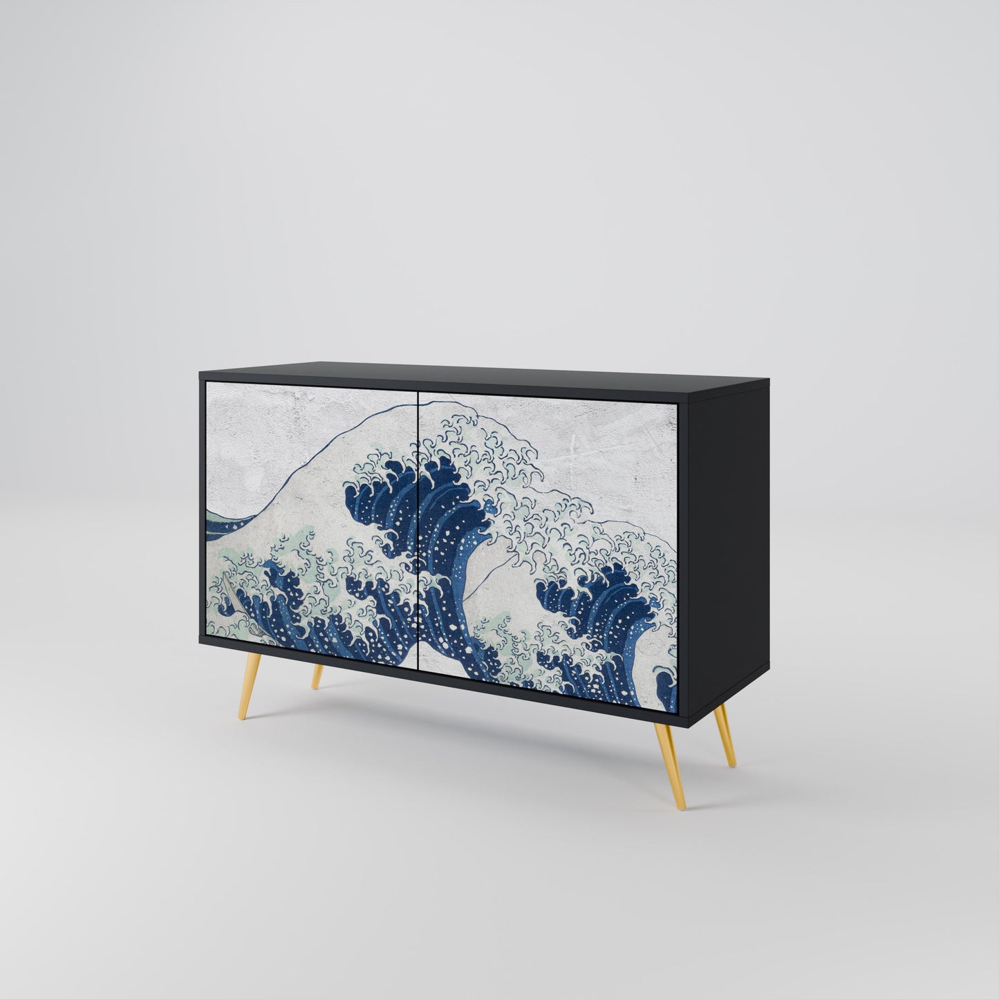 Credenza a 2 ante THE GREAT WAVE AT KANAGAWA in finitura nera