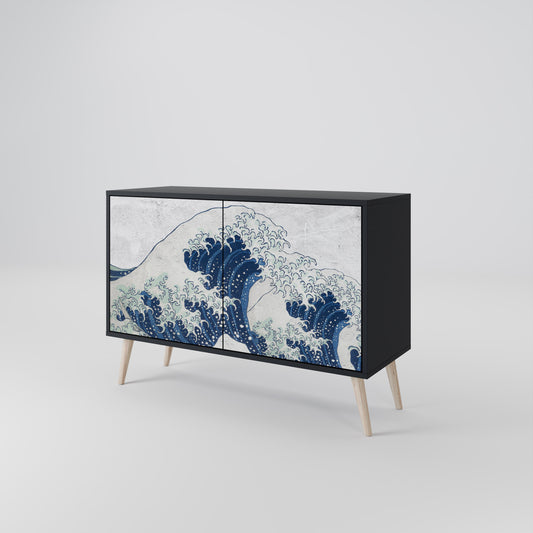 Credenza a 2 ante THE GREAT WAVE AT KANAGAWA in finitura nera