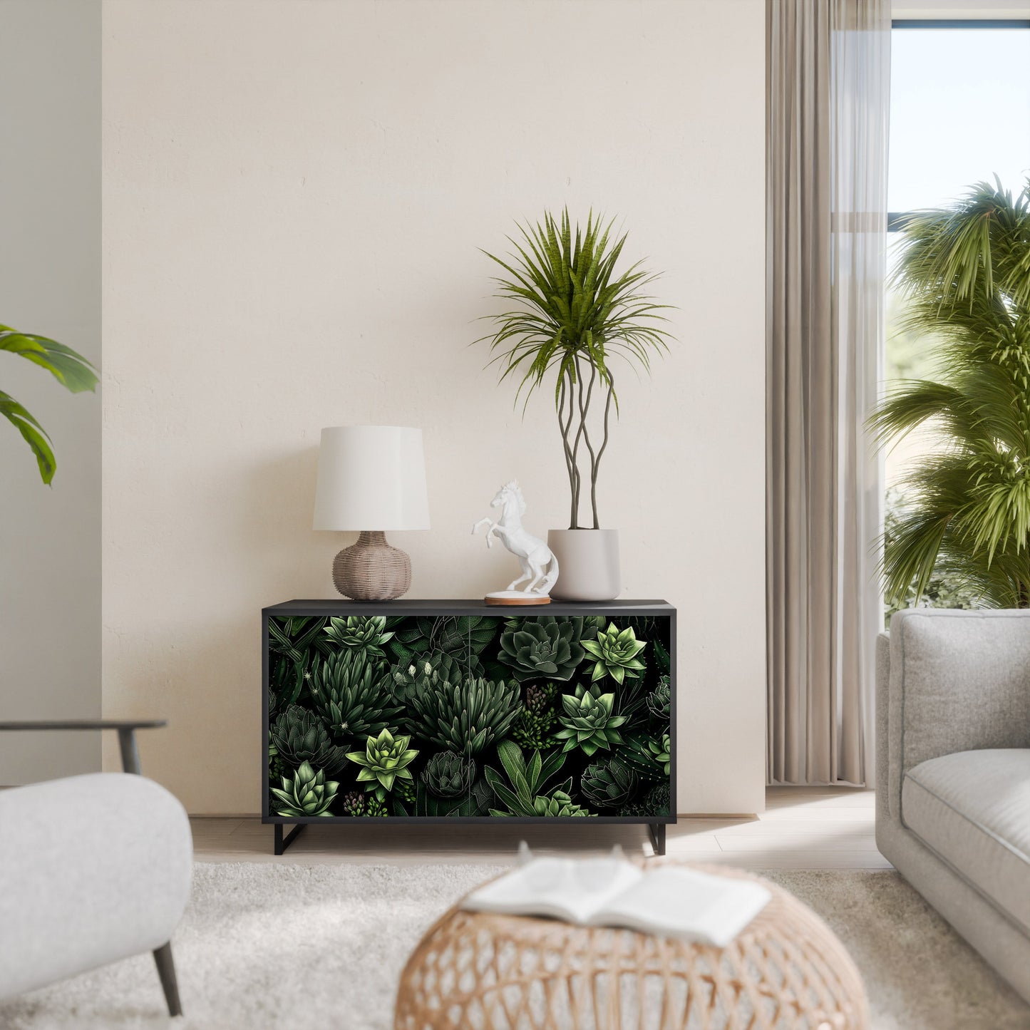 SUCCULENT JUNGLE 2-Door Sideboard in Black Finish