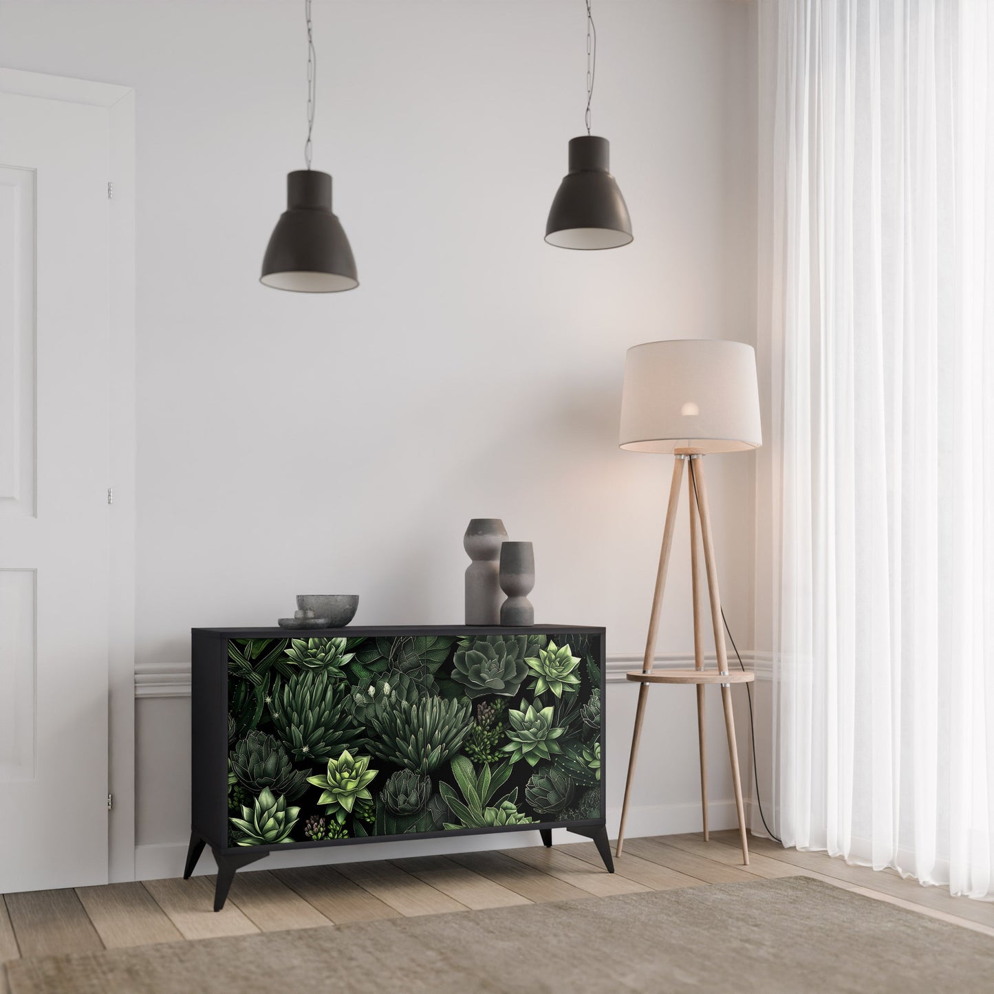 SUCCULENT JUNGLE 2-Door Sideboard in Black Finish