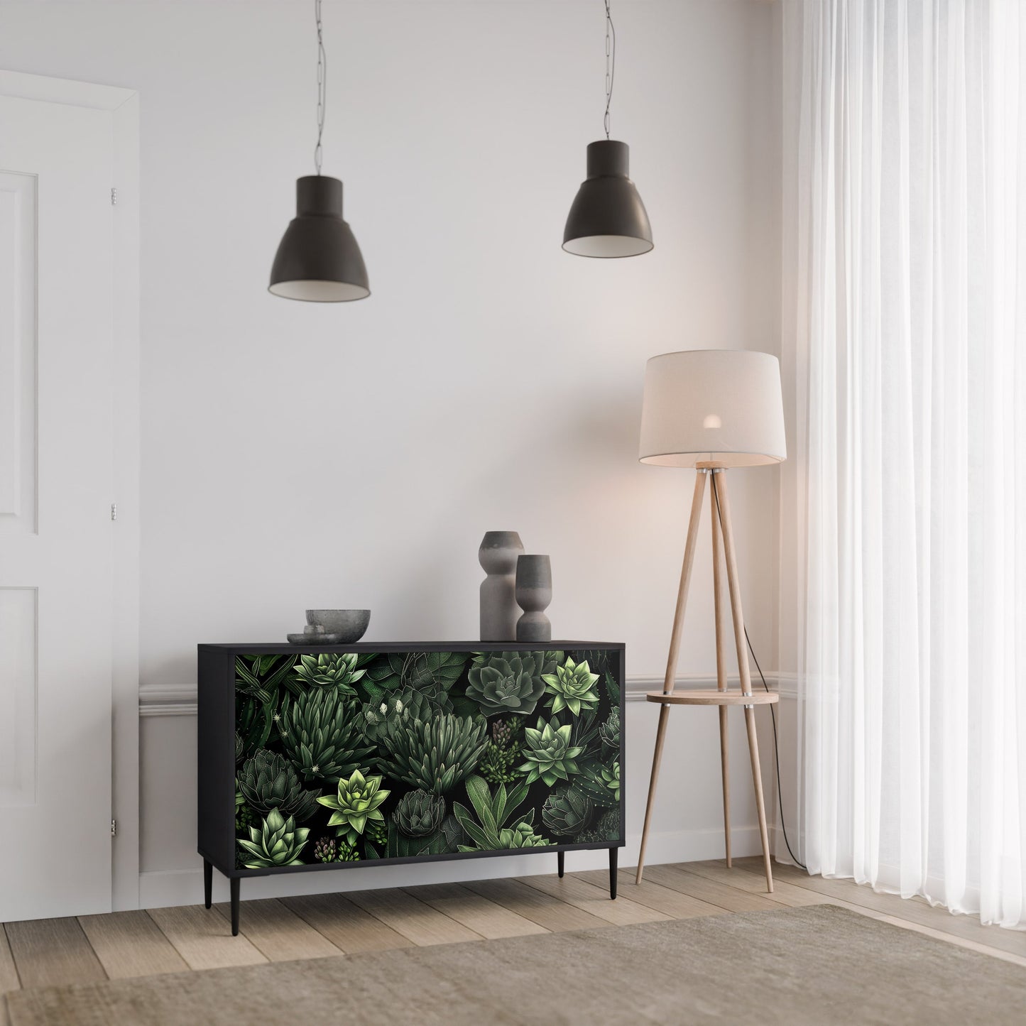 SUCCULENT JUNGLE 2-Door Sideboard in Black Finish