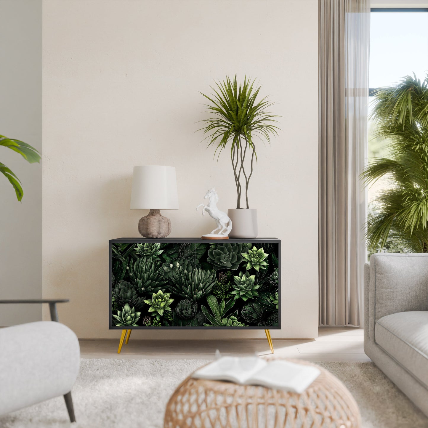 SUCCULENT JUNGLE 2-Door Sideboard in Black Finish