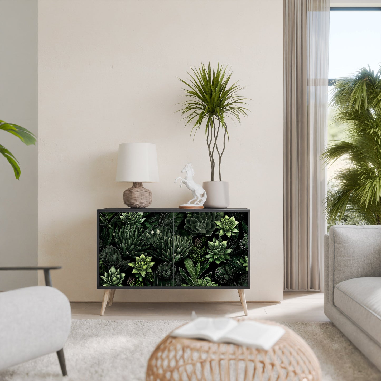 SUCCULENT JUNGLE 2-Door Sideboard in Black Finish