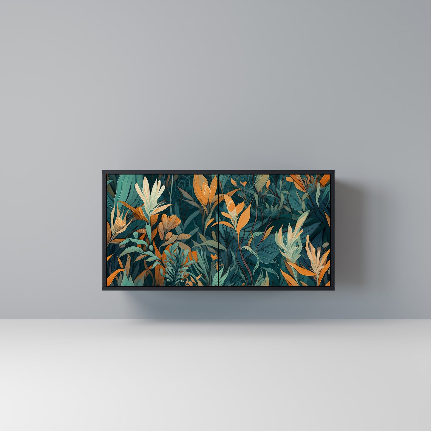 FLORAL SERENITY Madia a 2 Ante in Finitura Nera