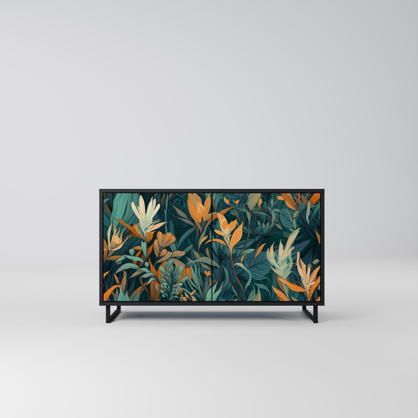 Credenza a 2 ante FLORAL SERENITY in finitura nera