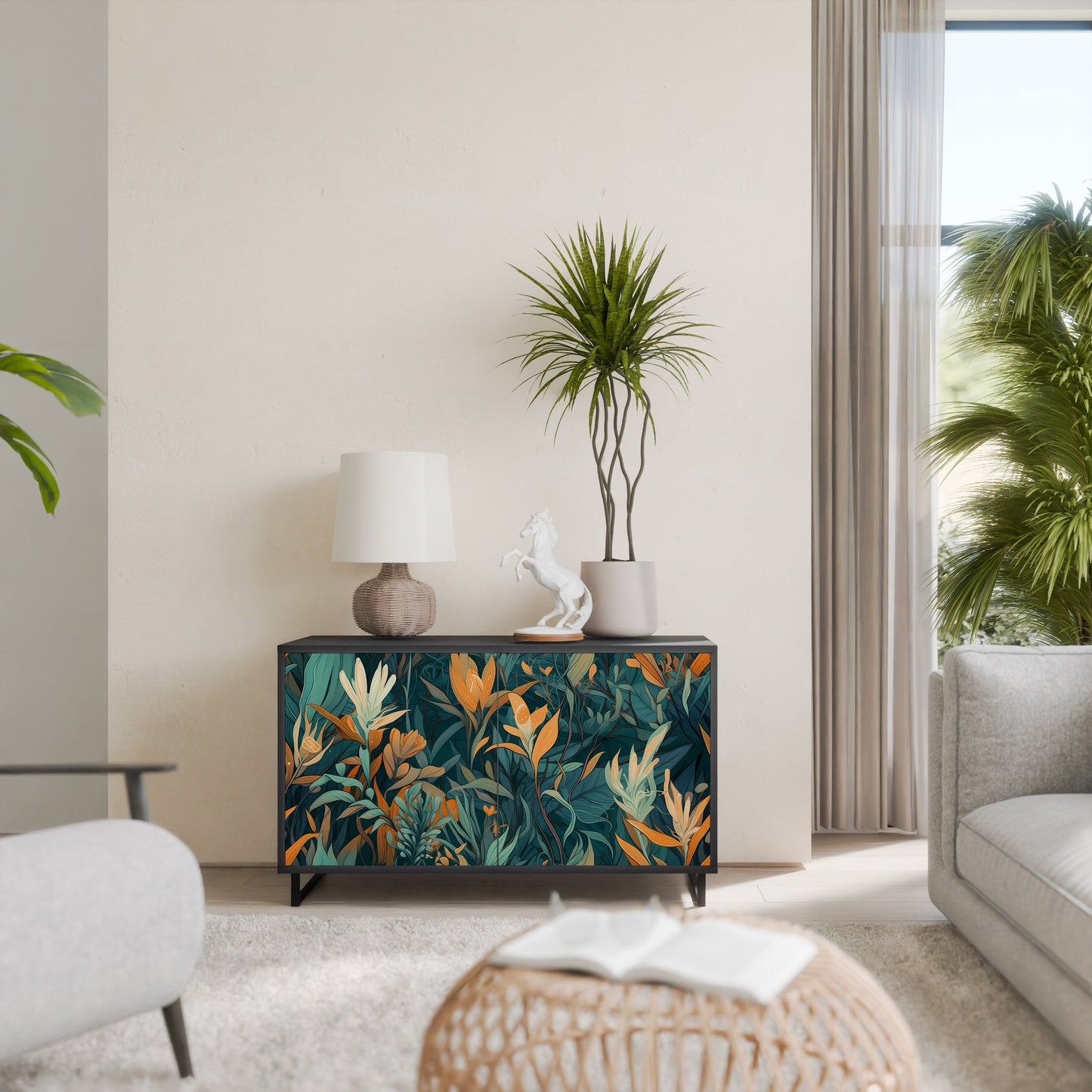 Credenza a 2 ante FLORAL SERENITY in finitura nera