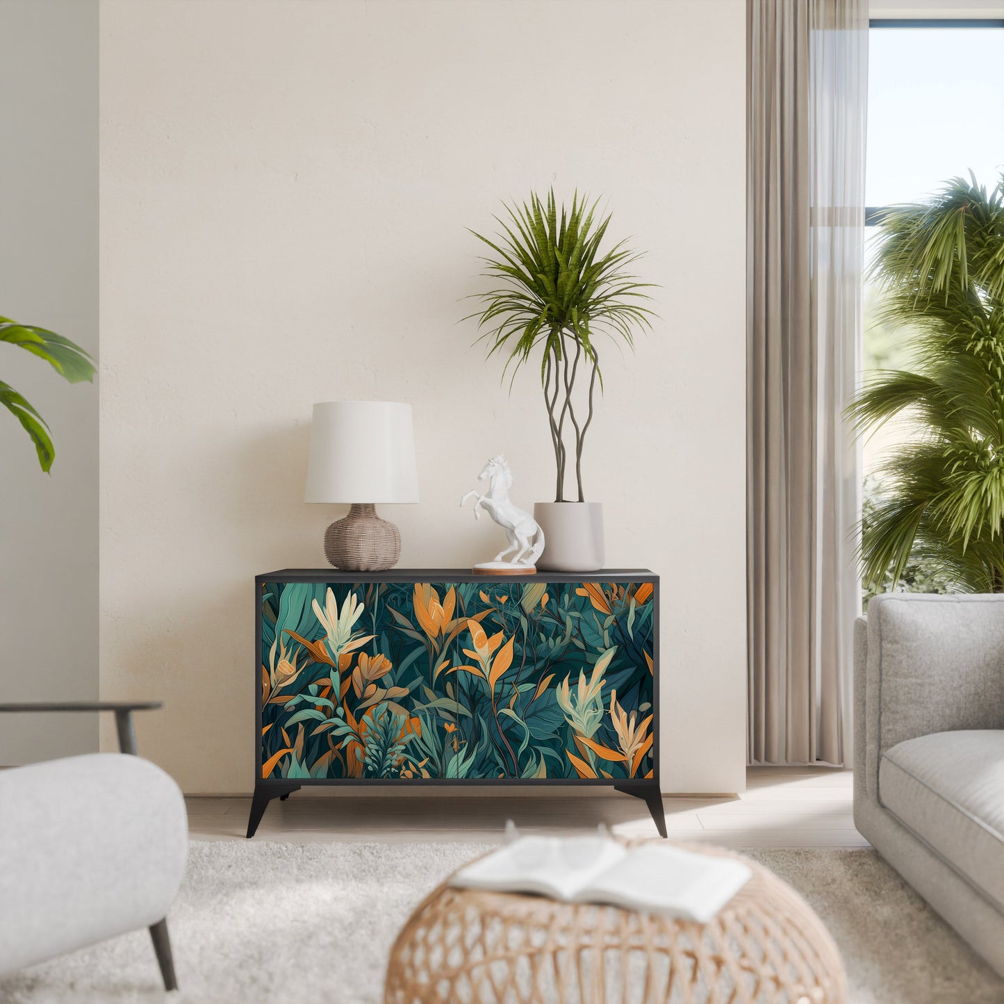 Credenza a 2 ante FLORAL SERENITY in finitura nera