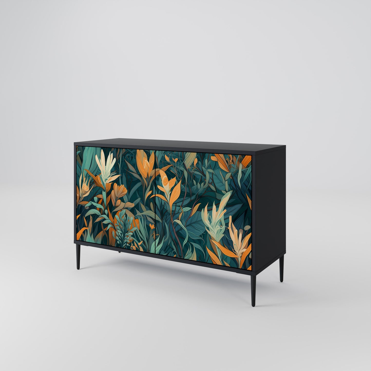 Credenza a 2 ante FLORAL SERENITY in finitura nera