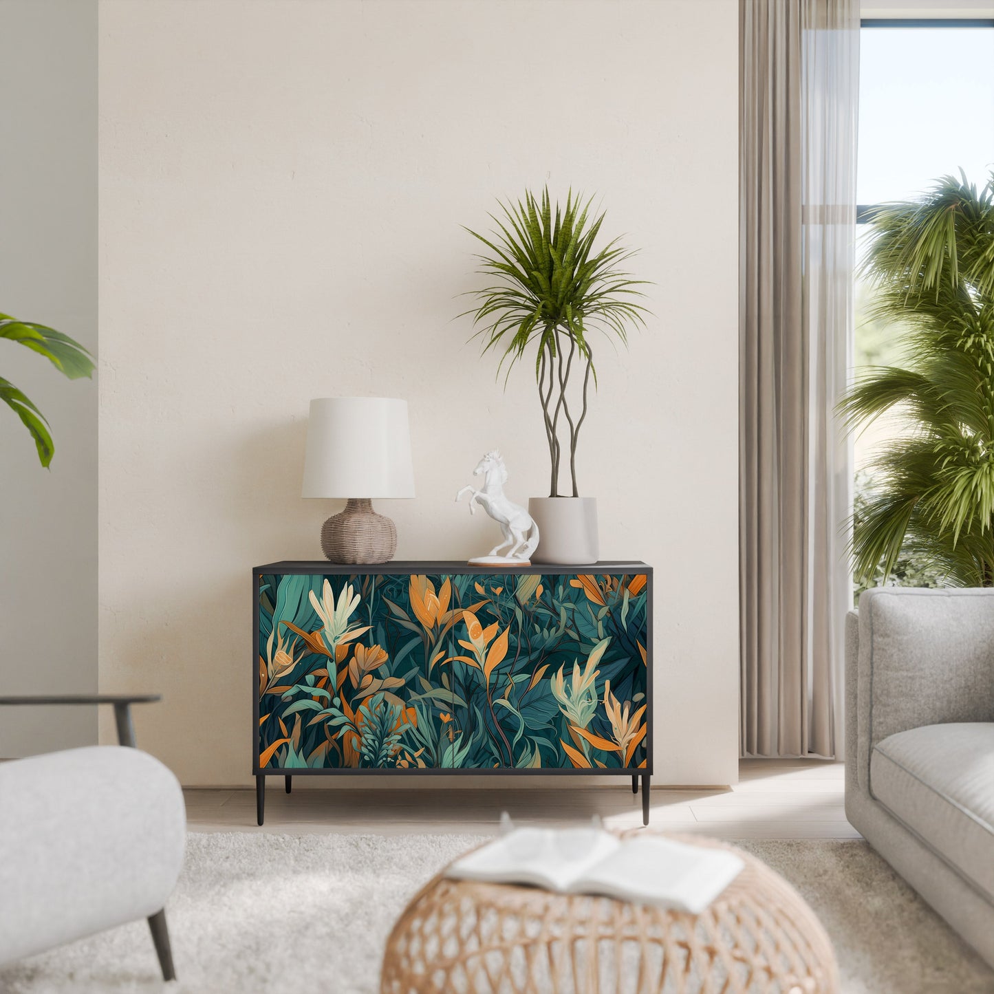 Credenza a 2 ante FLORAL SERENITY in finitura nera
