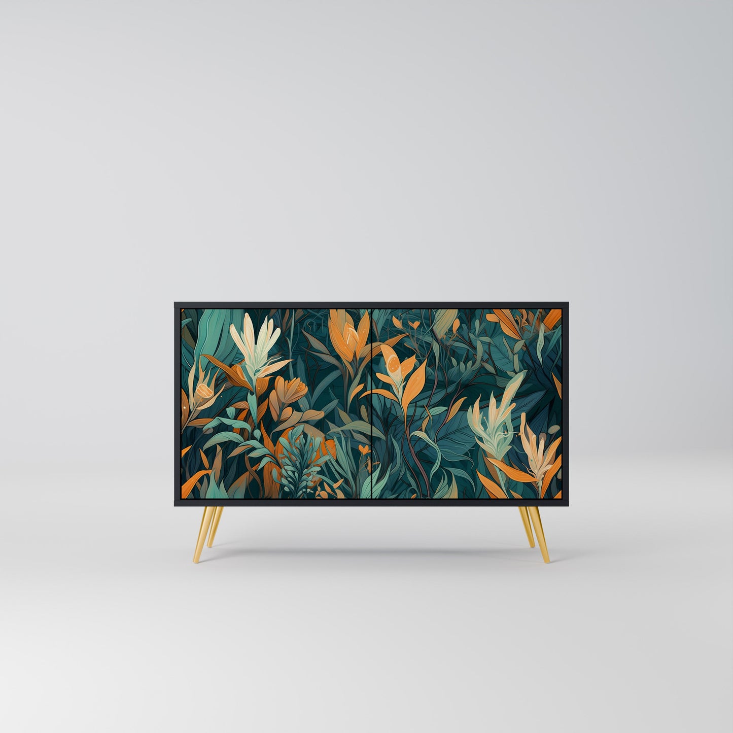Credenza a 2 ante FLORAL SERENITY in finitura nera