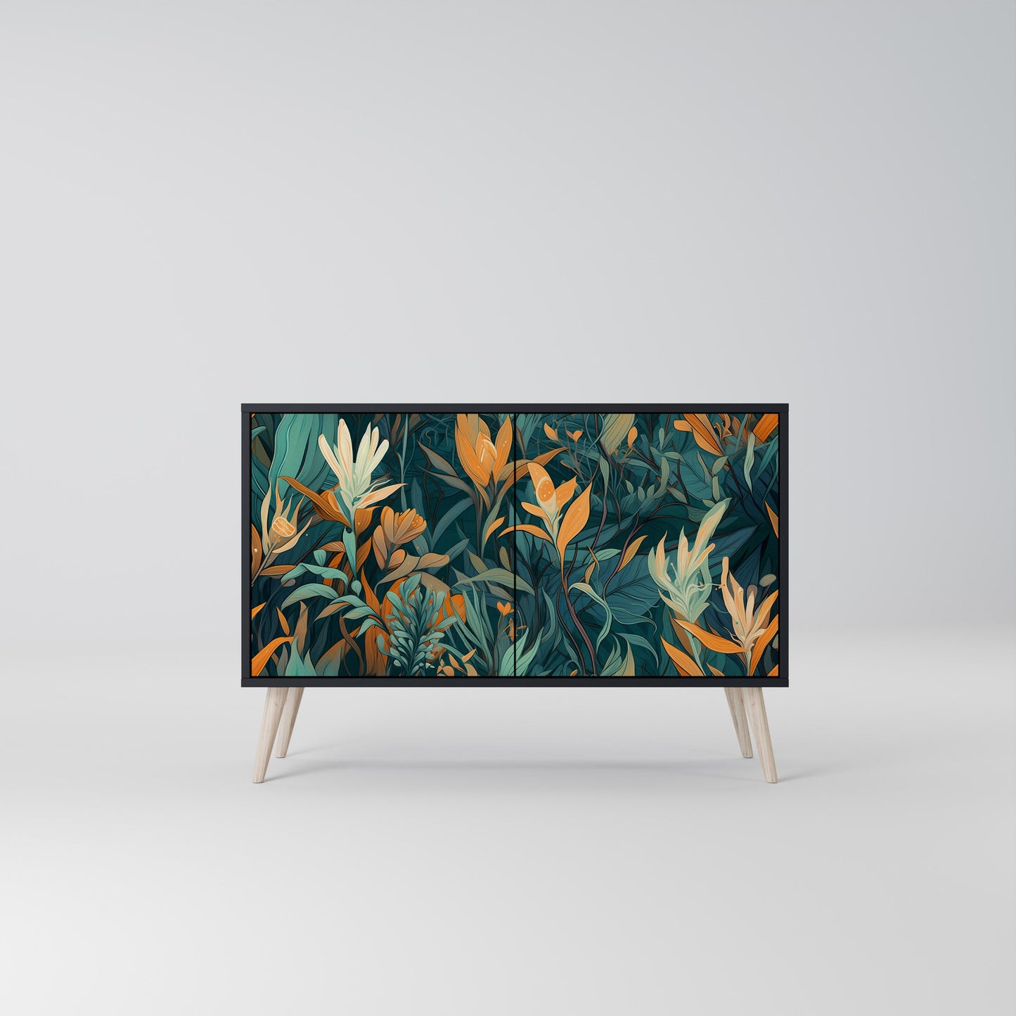 Credenza a 2 ante FLORAL SERENITY in finitura nera