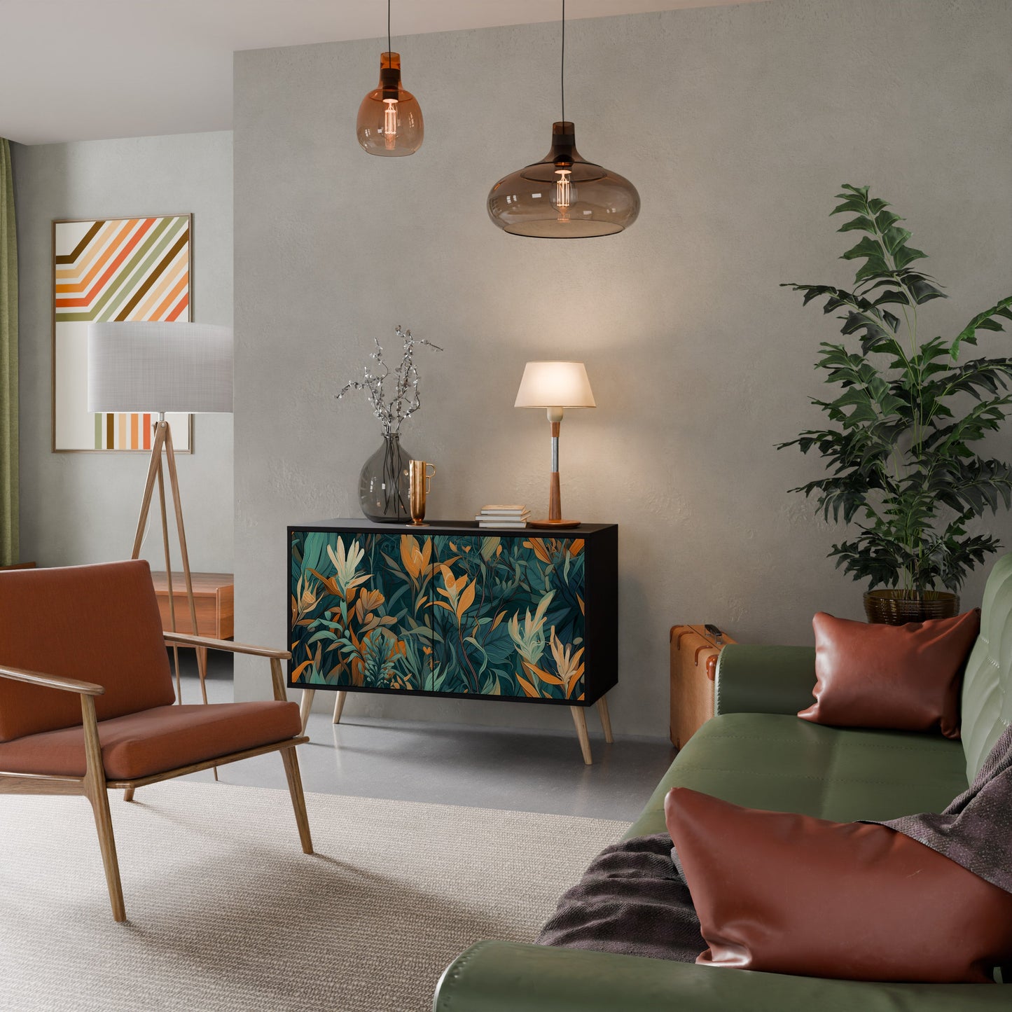 Credenza a 2 ante FLORAL SERENITY in finitura nera