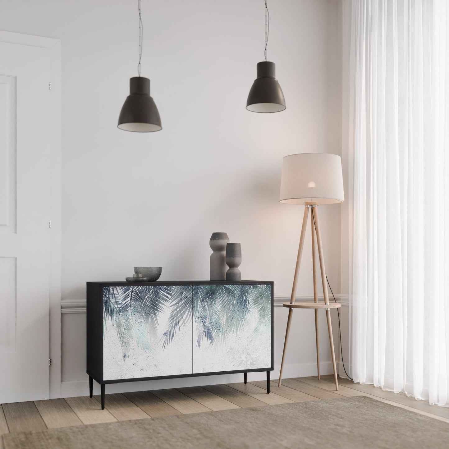 Credenza PALM VEIL a 2 ante in finitura nera