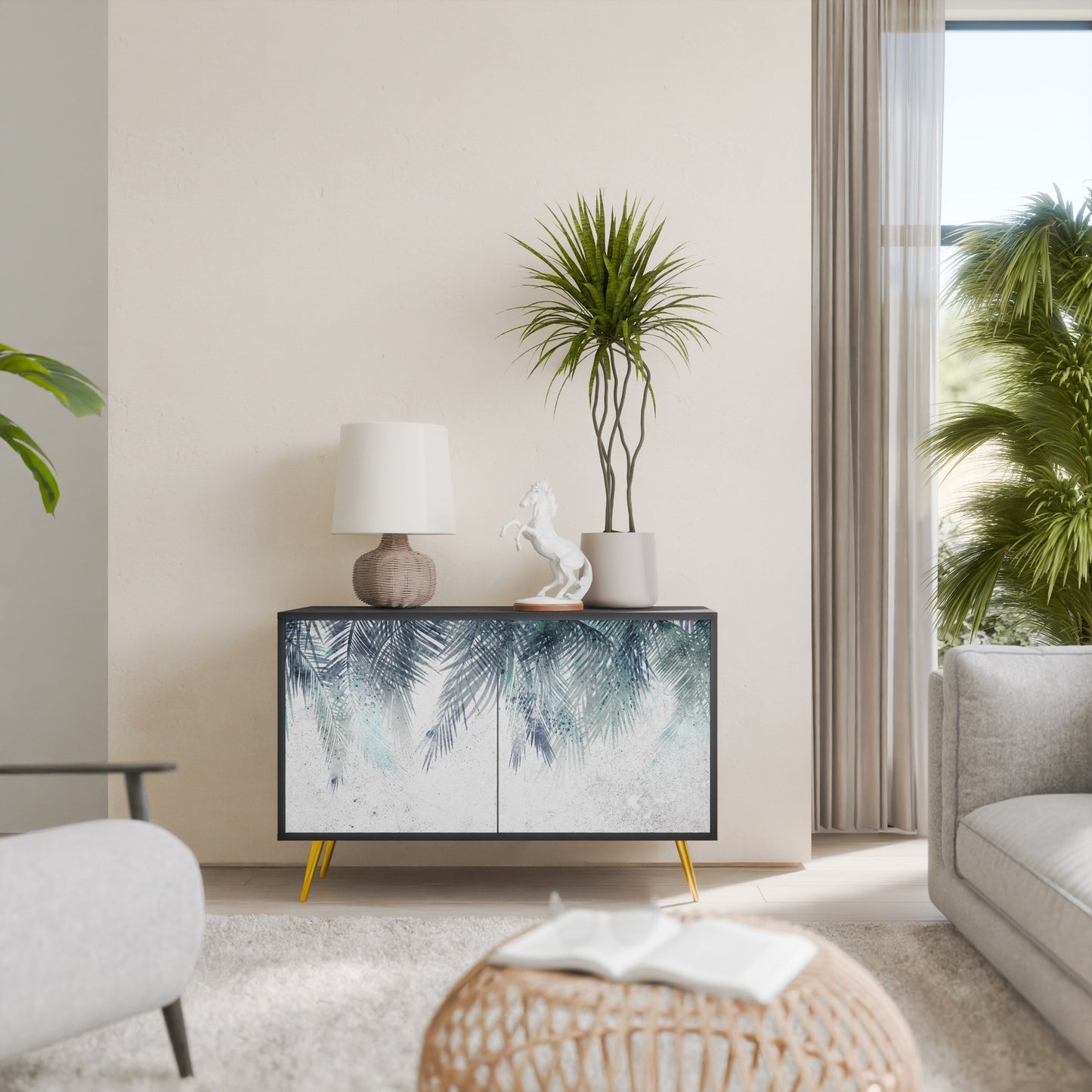 Credenza PALM VEIL a 2 ante in finitura nera