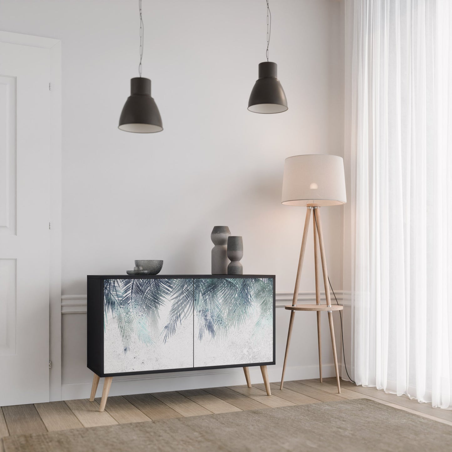Credenza PALM VEIL a 2 ante in finitura nera