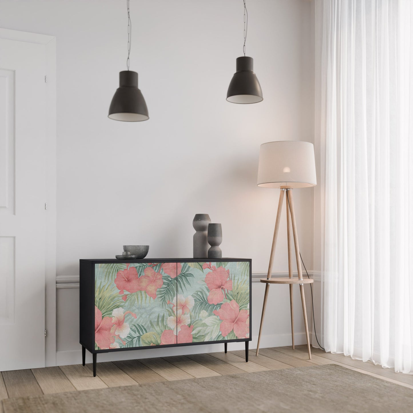 Credenza a 2 ante HAWAIIAN SPIRIT in finitura nera
