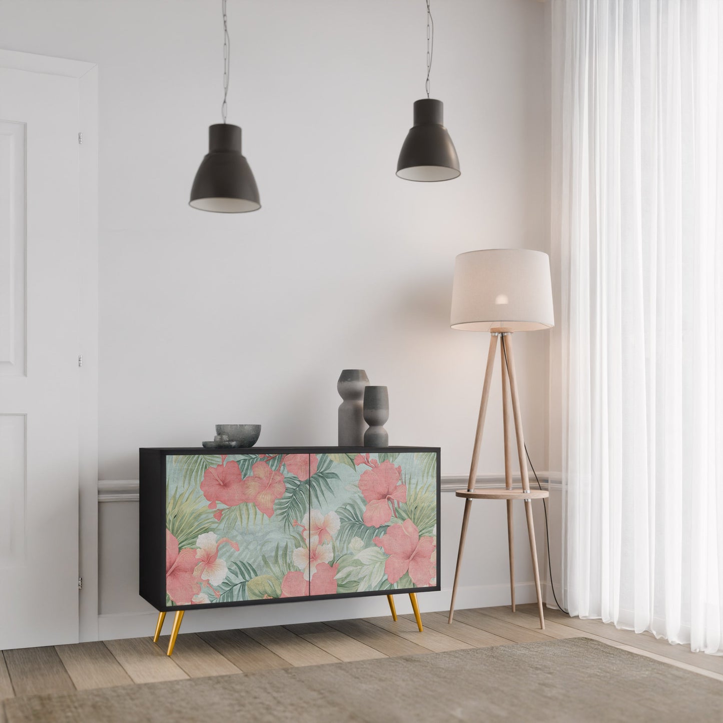 Credenza a 2 ante HAWAIIAN SPIRIT in finitura nera