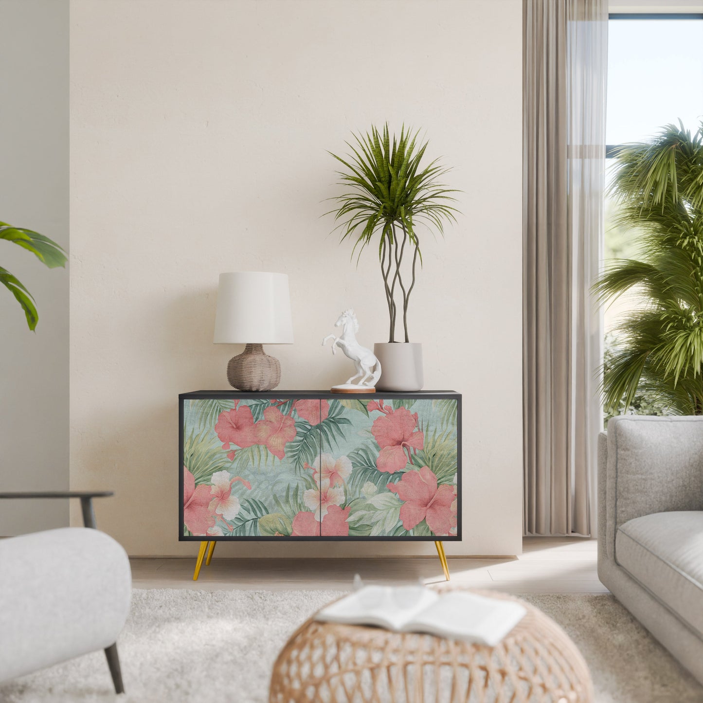 Credenza a 2 ante HAWAIIAN SPIRIT in finitura nera