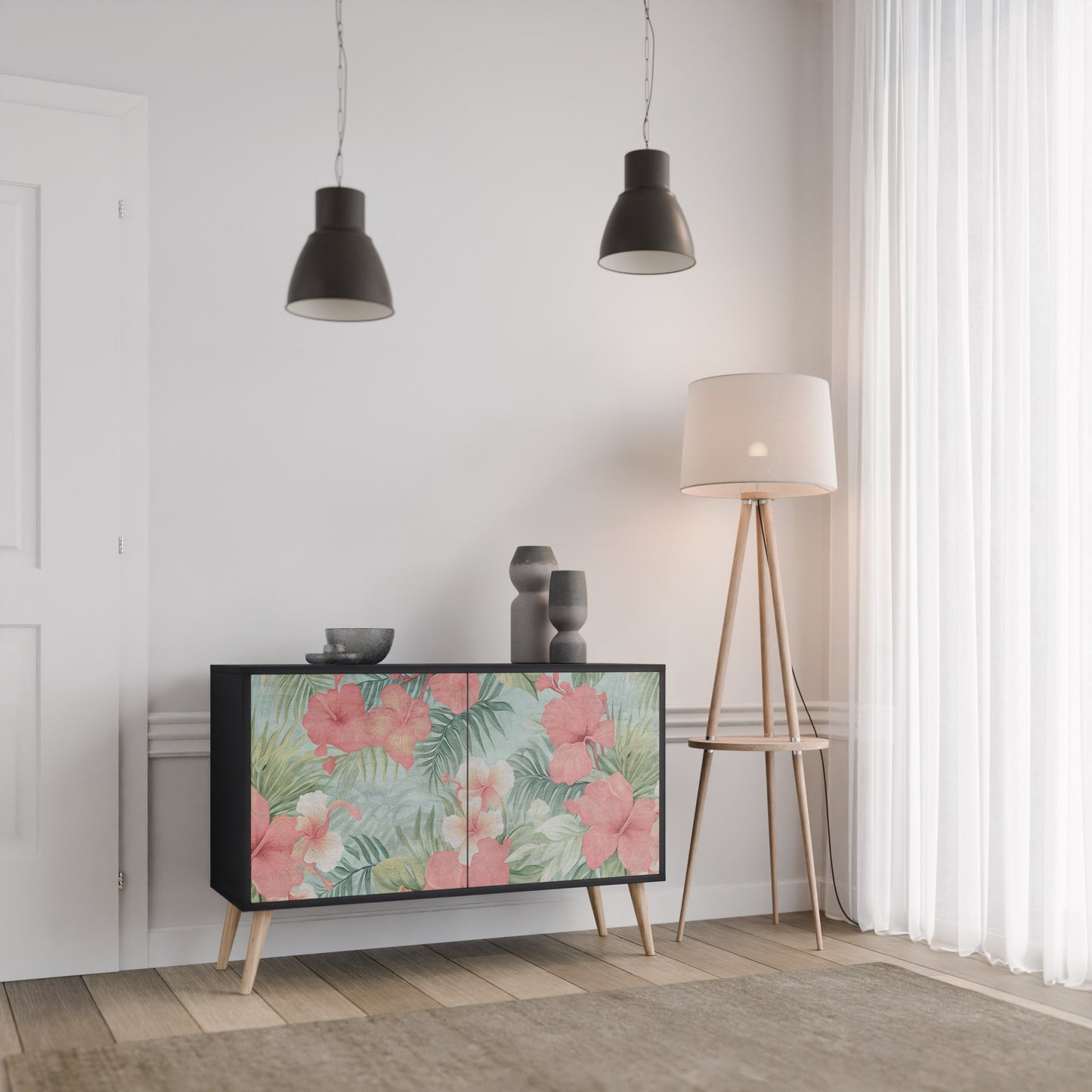 Credenza a 2 ante HAWAIIAN SPIRIT in finitura nera