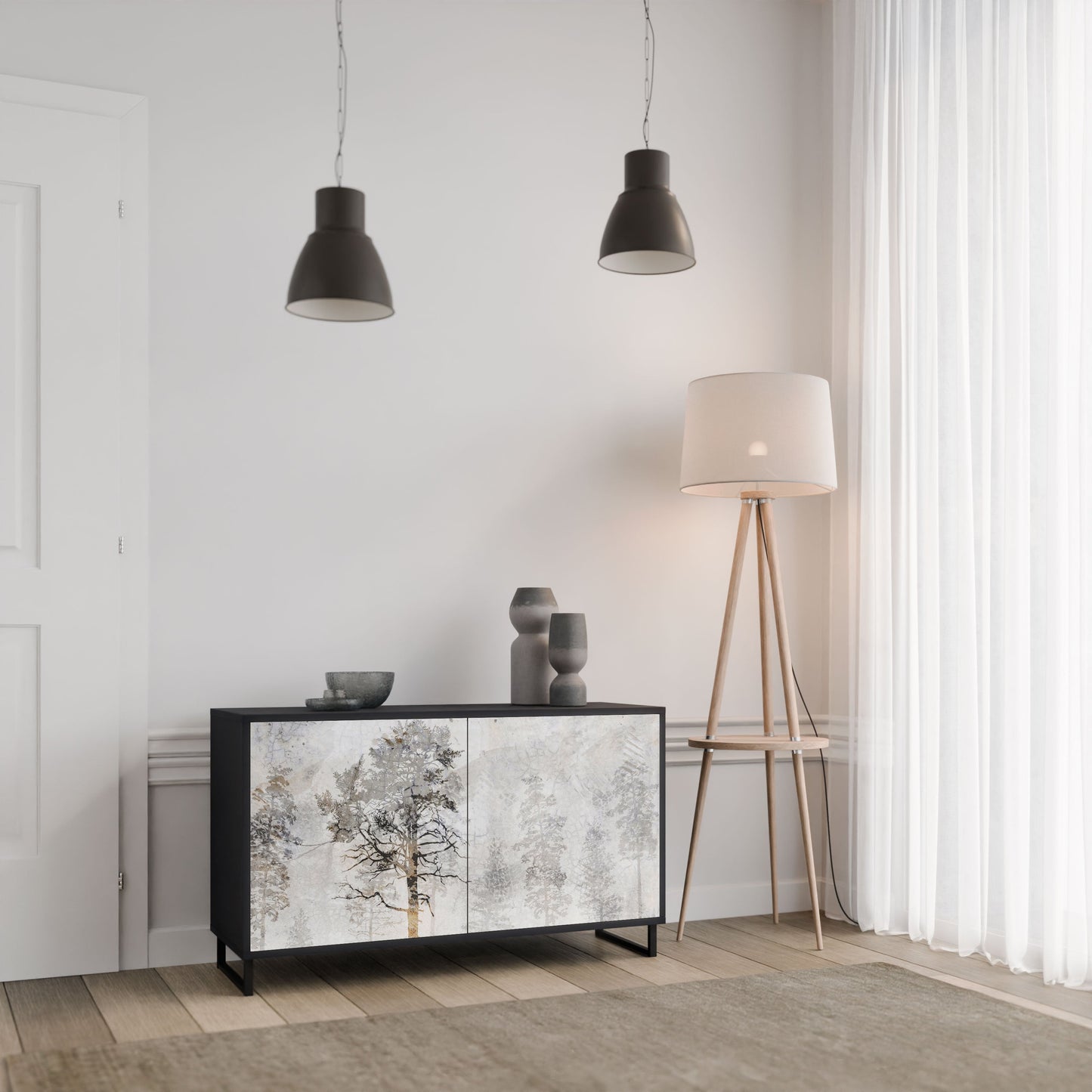 Credenza a 2 ante FADE IN THE TREES in finitura nera
