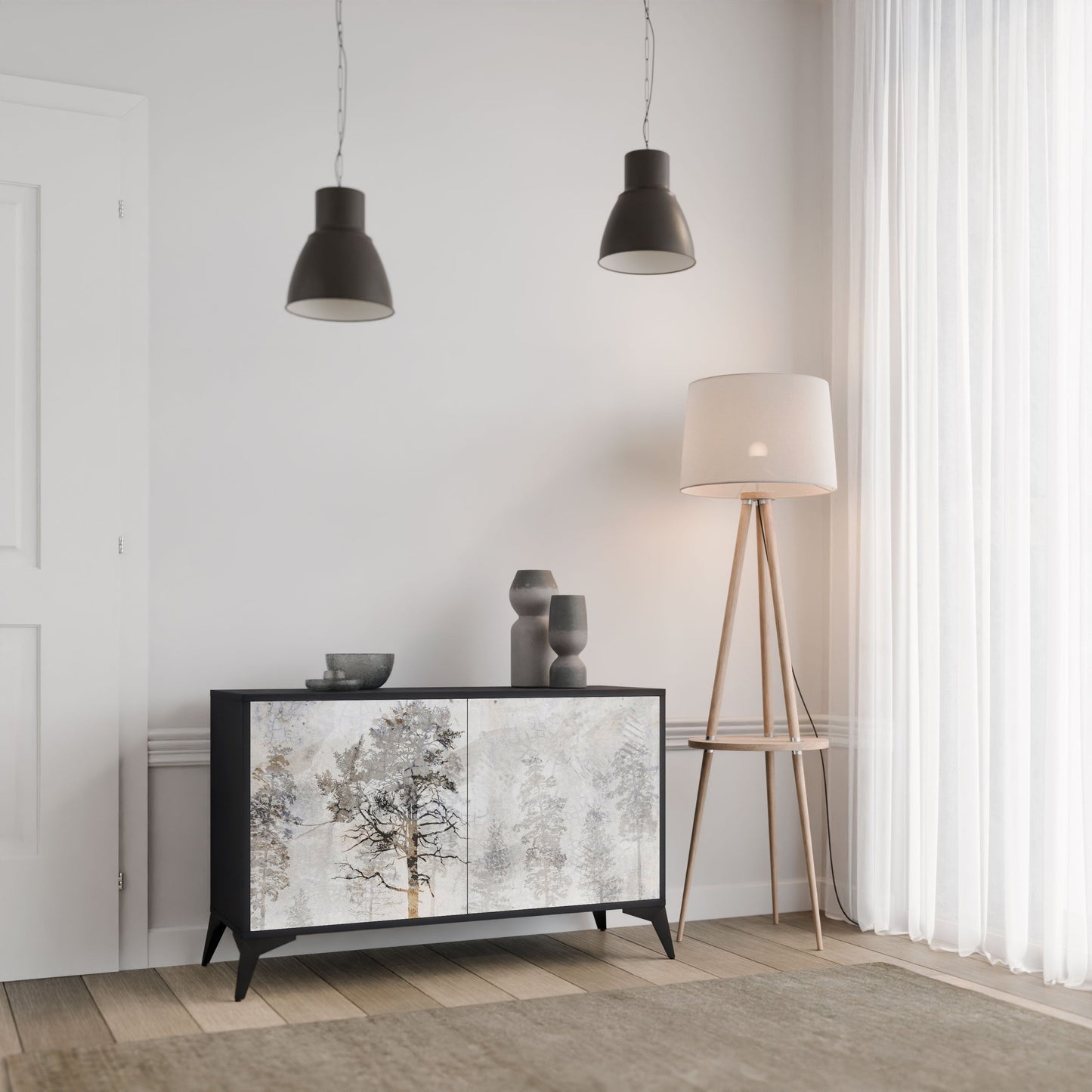 Credenza a 2 ante FADE IN THE TREES in finitura nera