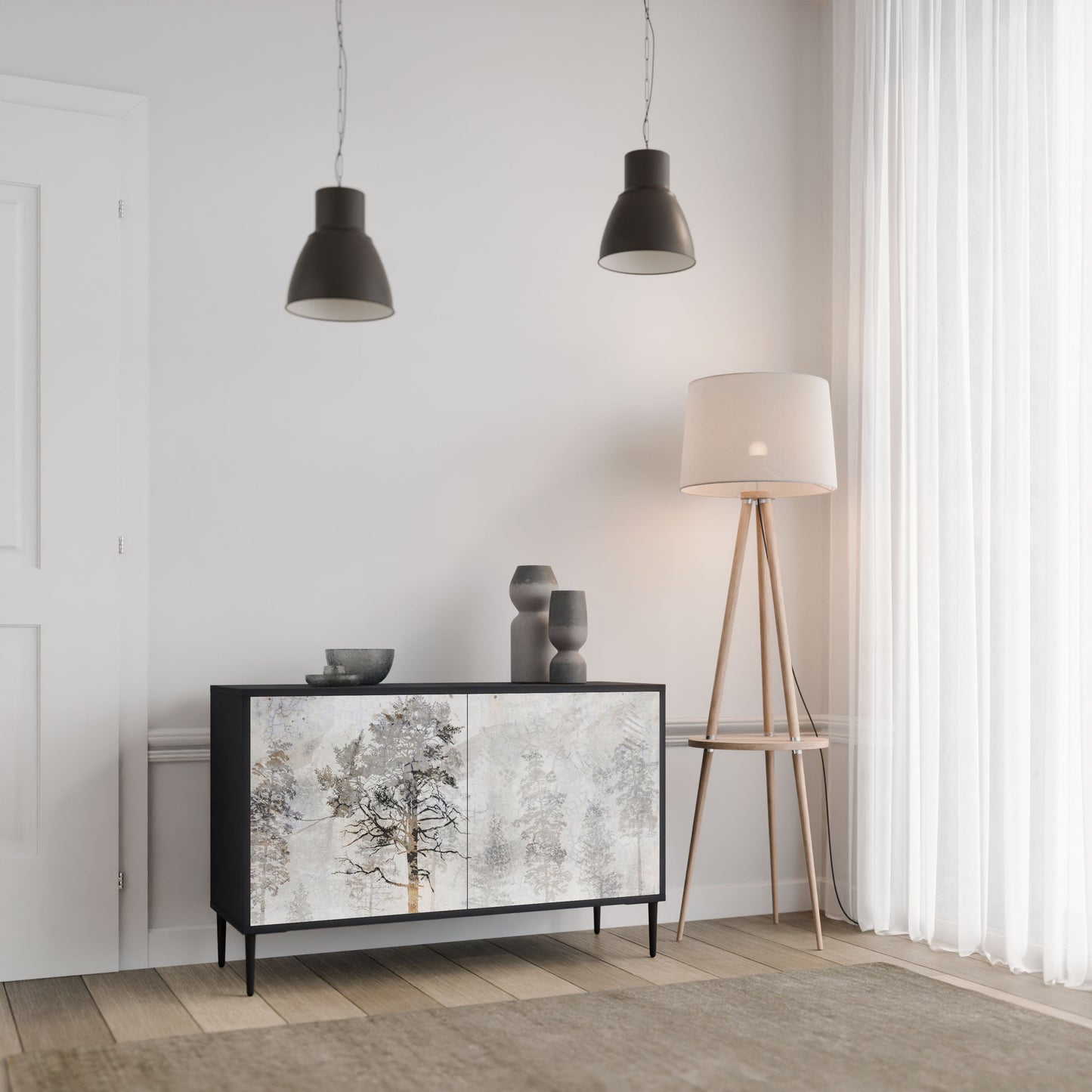 Credenza a 2 ante FADE IN THE TREES in finitura nera