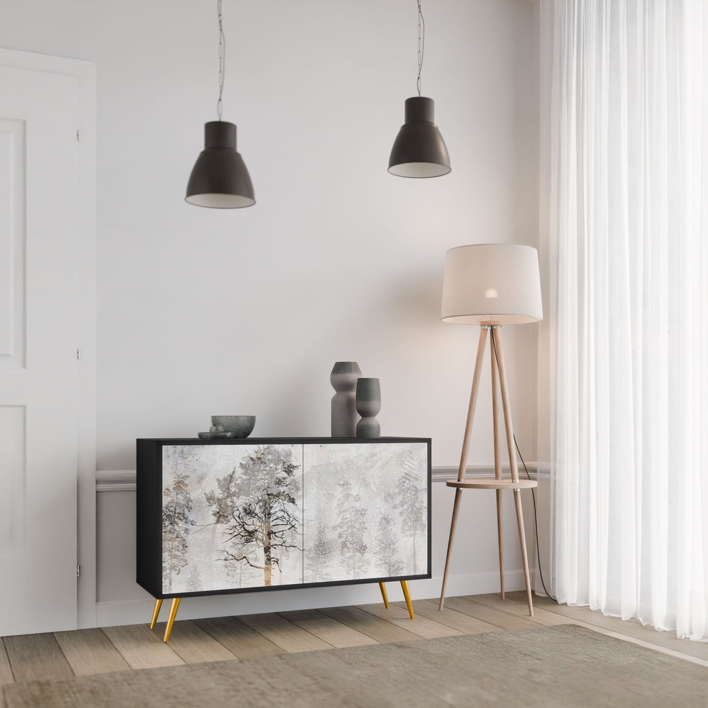 Credenza a 2 ante FADE IN THE TREES in finitura nera