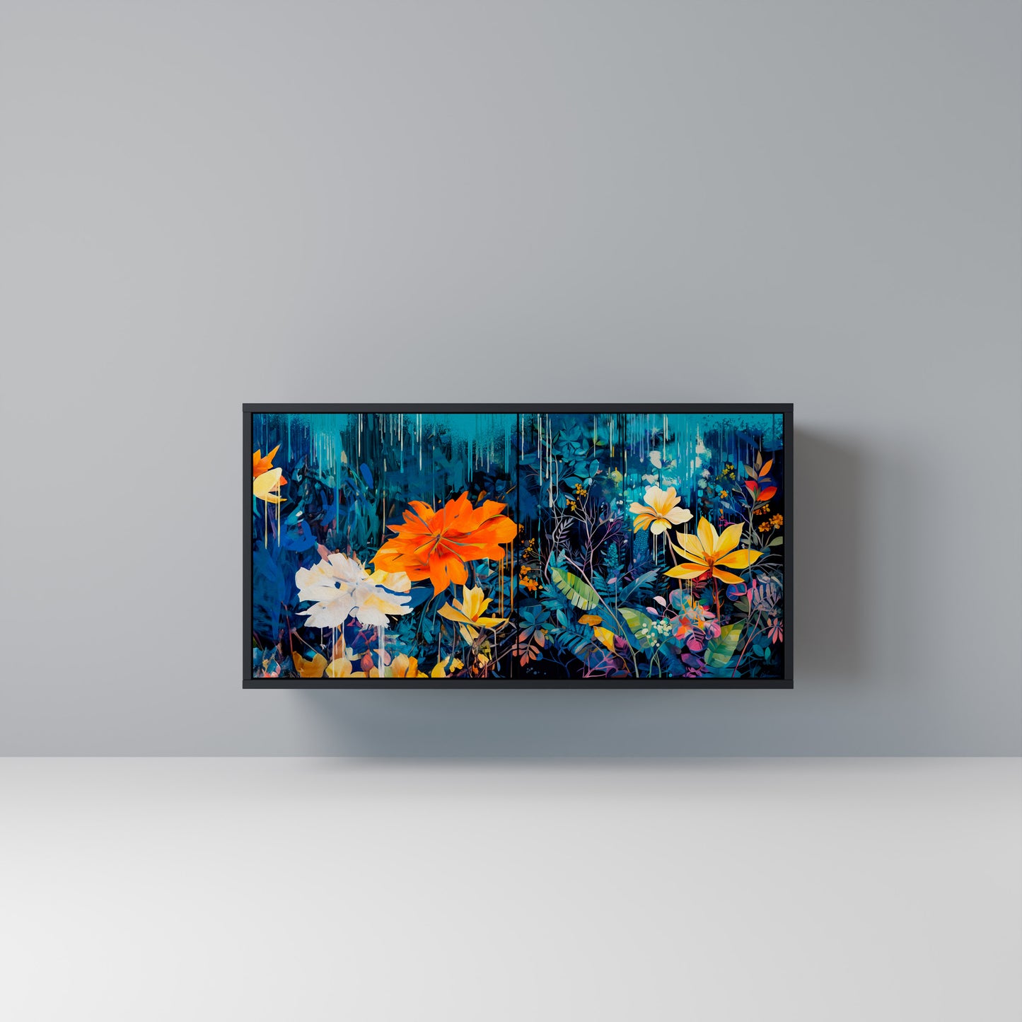 MIDNIGHT BLOSSOM Madia a 2 Ante in Finitura Nera