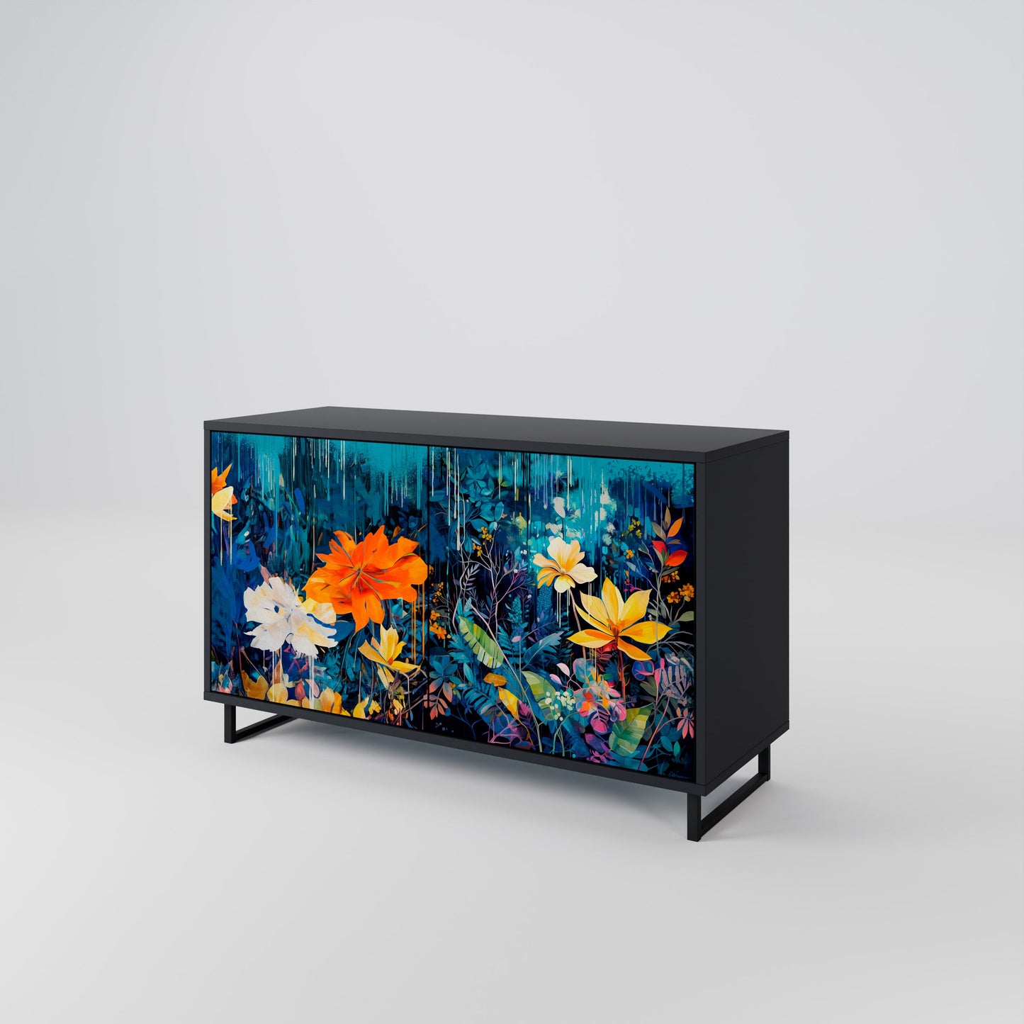 Credenza a 2 ante MIDNIGHT BLOSSOM in finitura nera