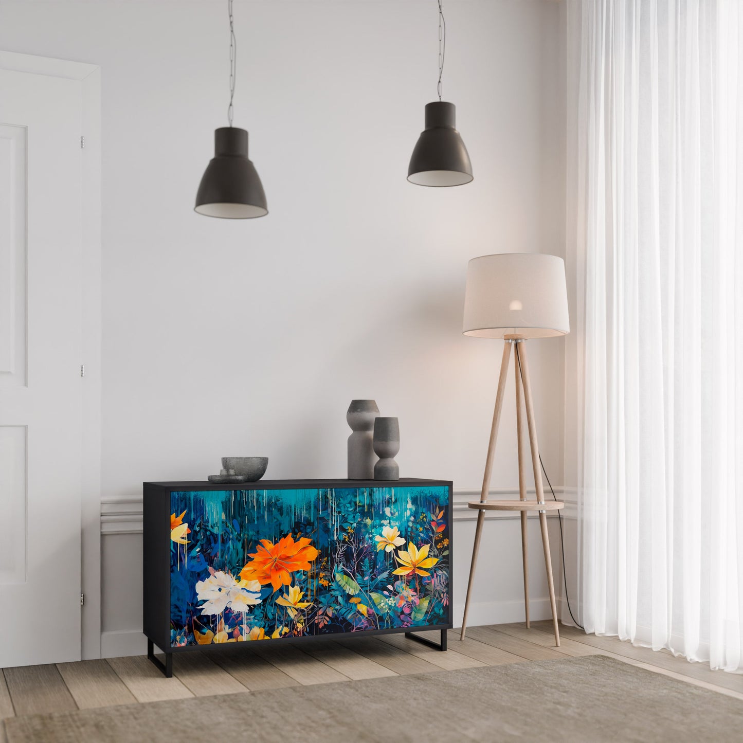 Credenza a 2 ante MIDNIGHT BLOSSOM in finitura nera