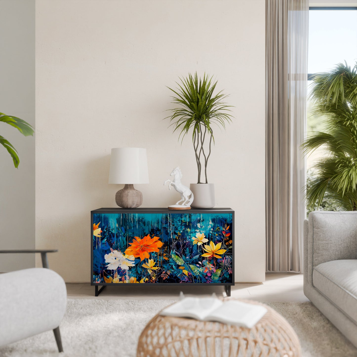 Credenza a 2 ante MIDNIGHT BLOSSOM in finitura nera