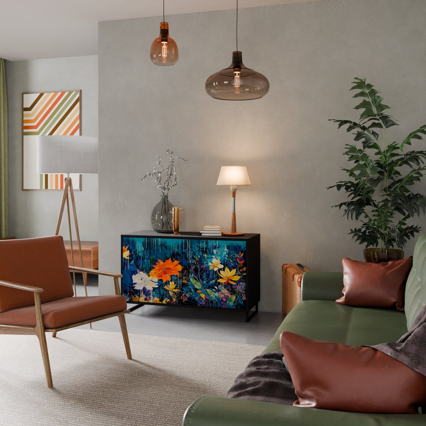 Credenza a 2 ante MIDNIGHT BLOSSOM in finitura nera