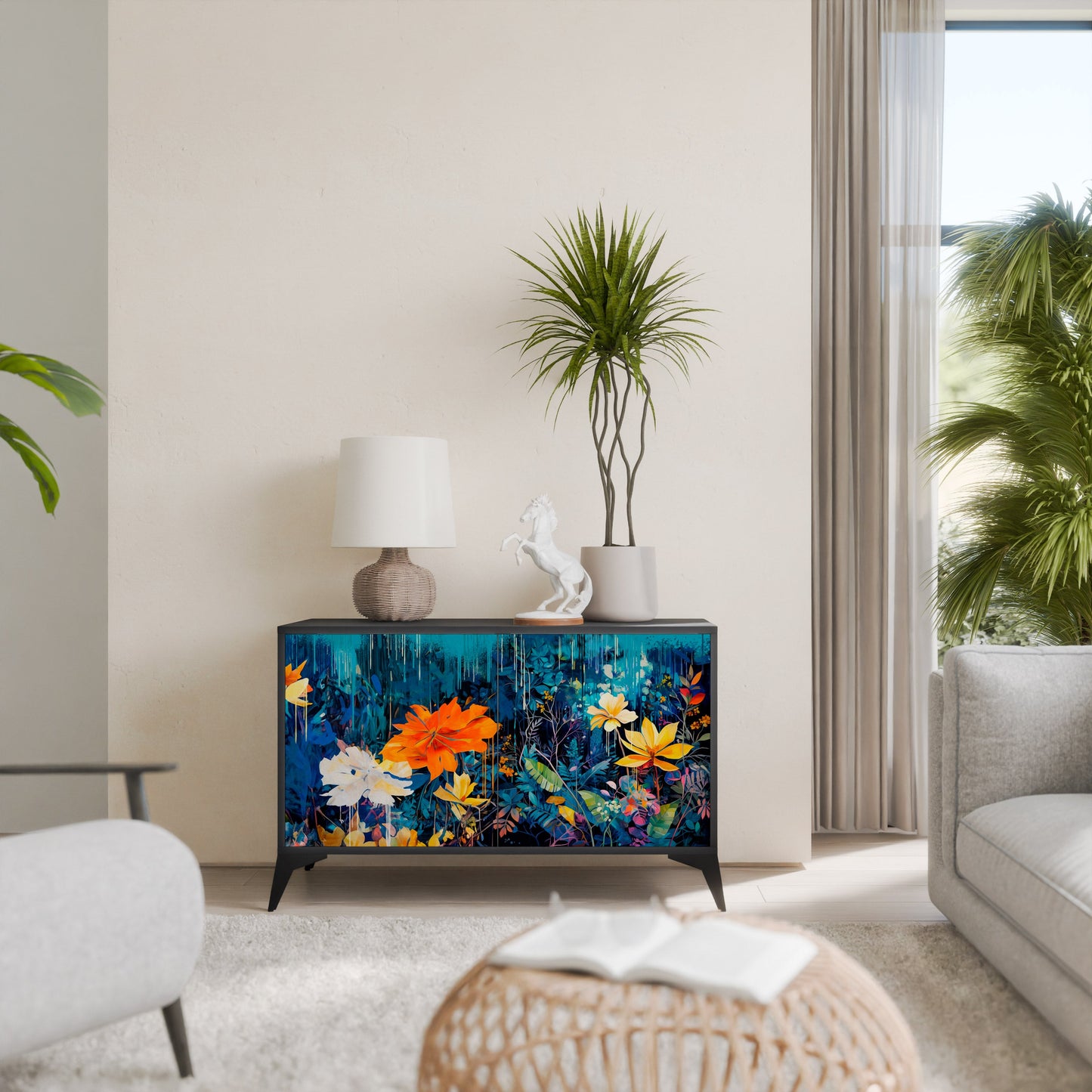Credenza a 2 ante MIDNIGHT BLOSSOM in finitura nera