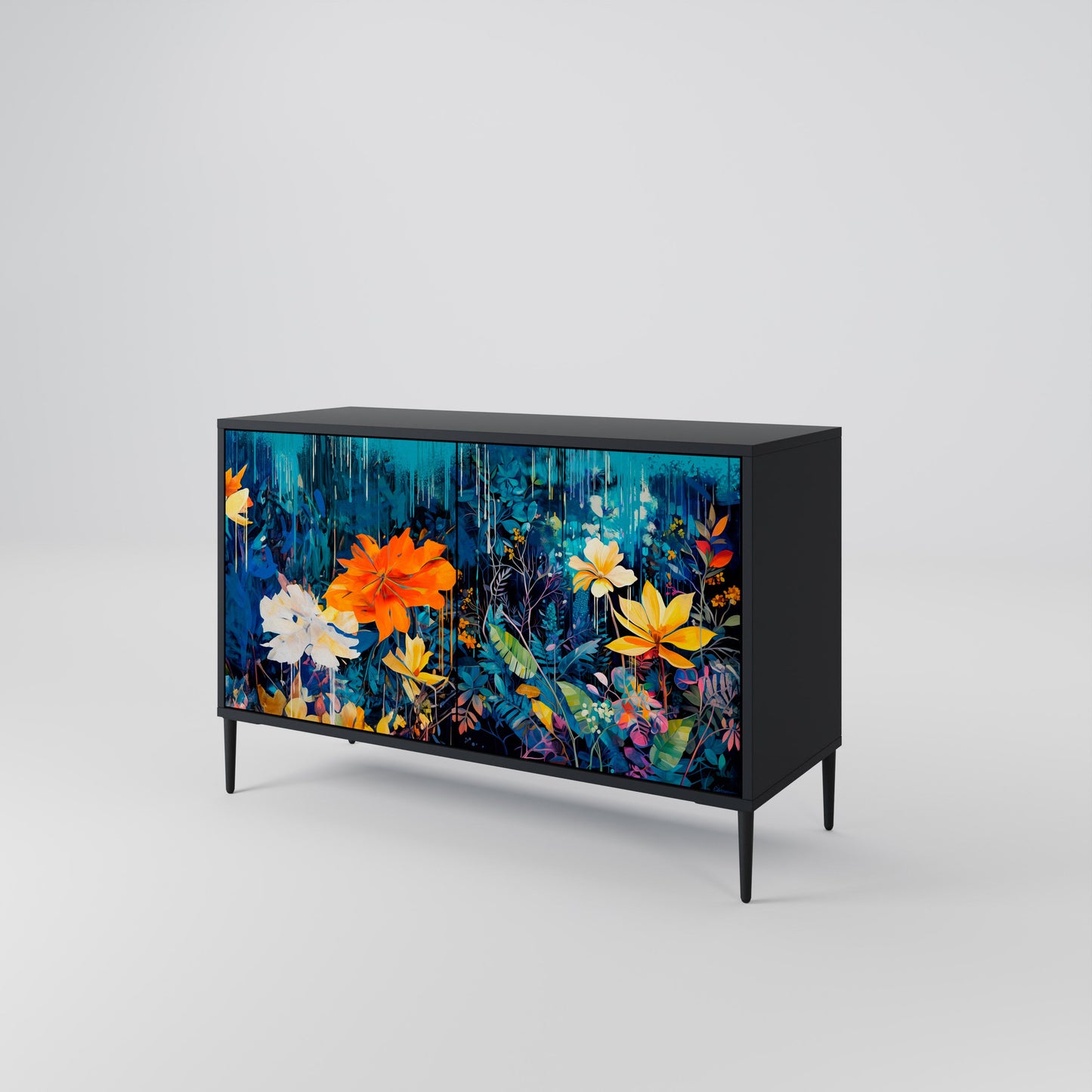 Credenza a 2 ante MIDNIGHT BLOSSOM in finitura nera