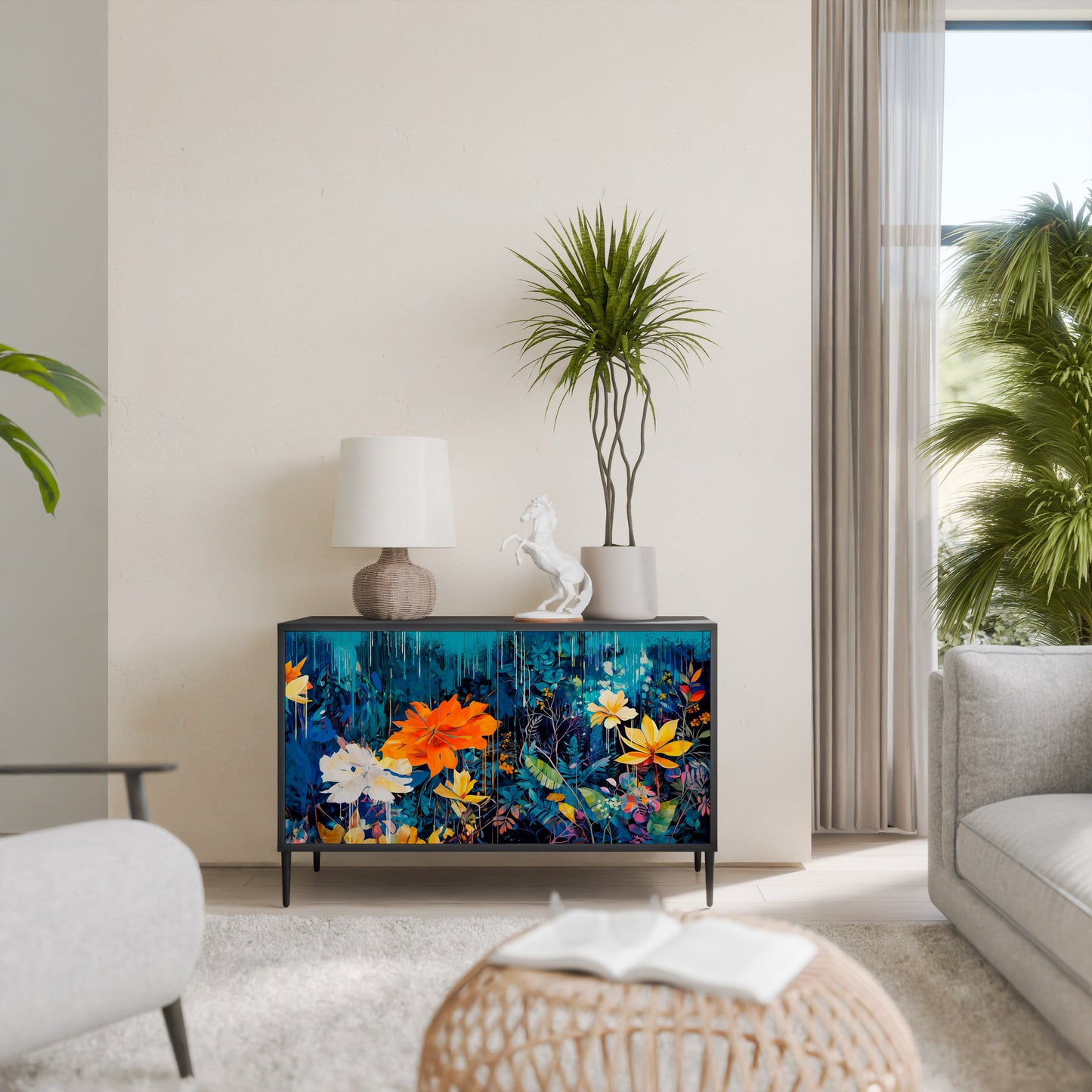 Credenza a 2 ante MIDNIGHT BLOSSOM in finitura nera
