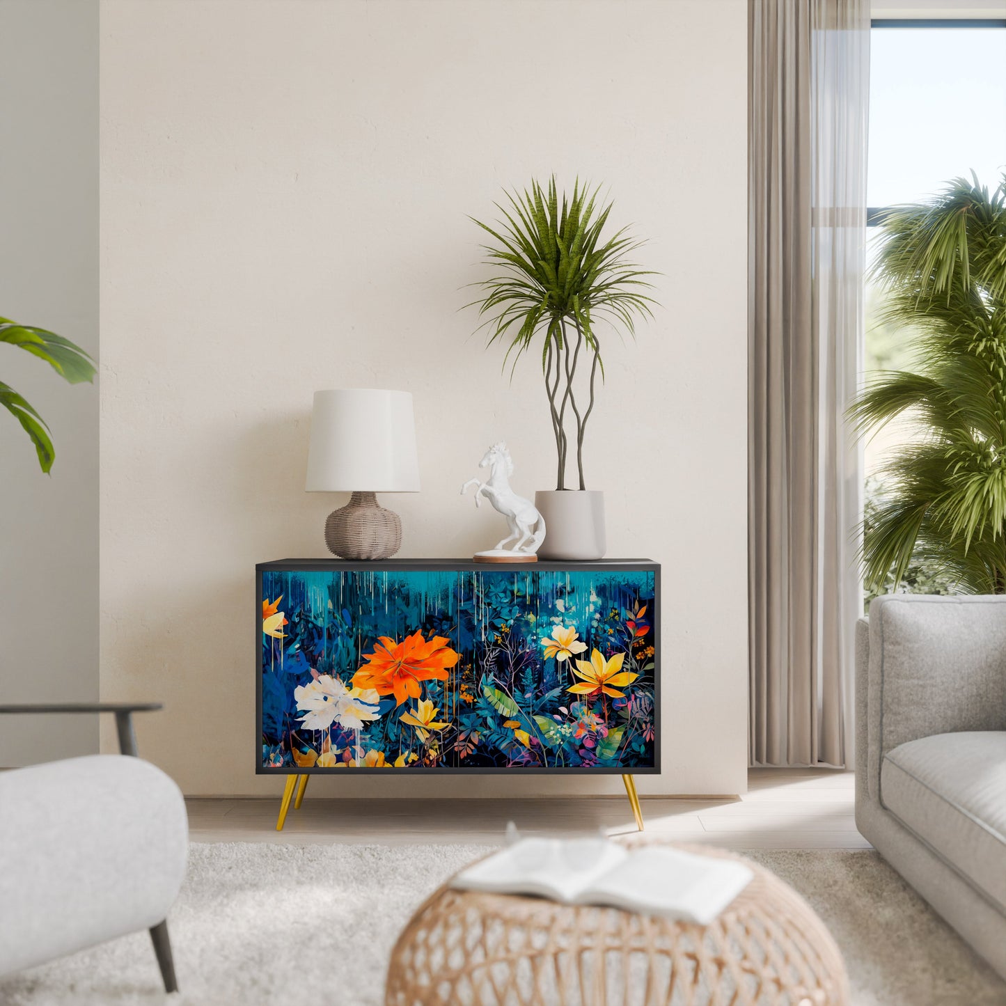Credenza a 2 ante MIDNIGHT BLOSSOM in finitura nera