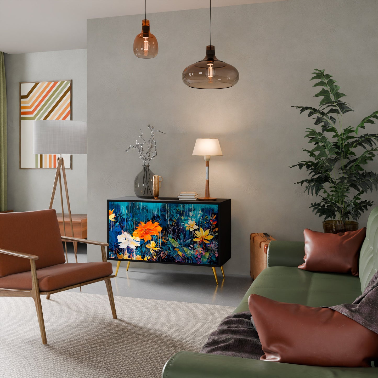 Credenza a 2 ante MIDNIGHT BLOSSOM in finitura nera