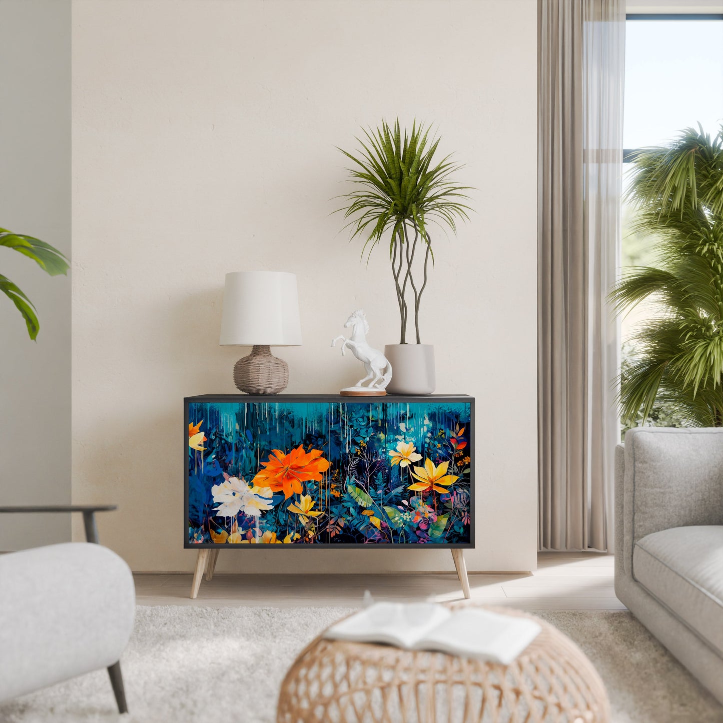 Credenza a 2 ante MIDNIGHT BLOSSOM in finitura nera