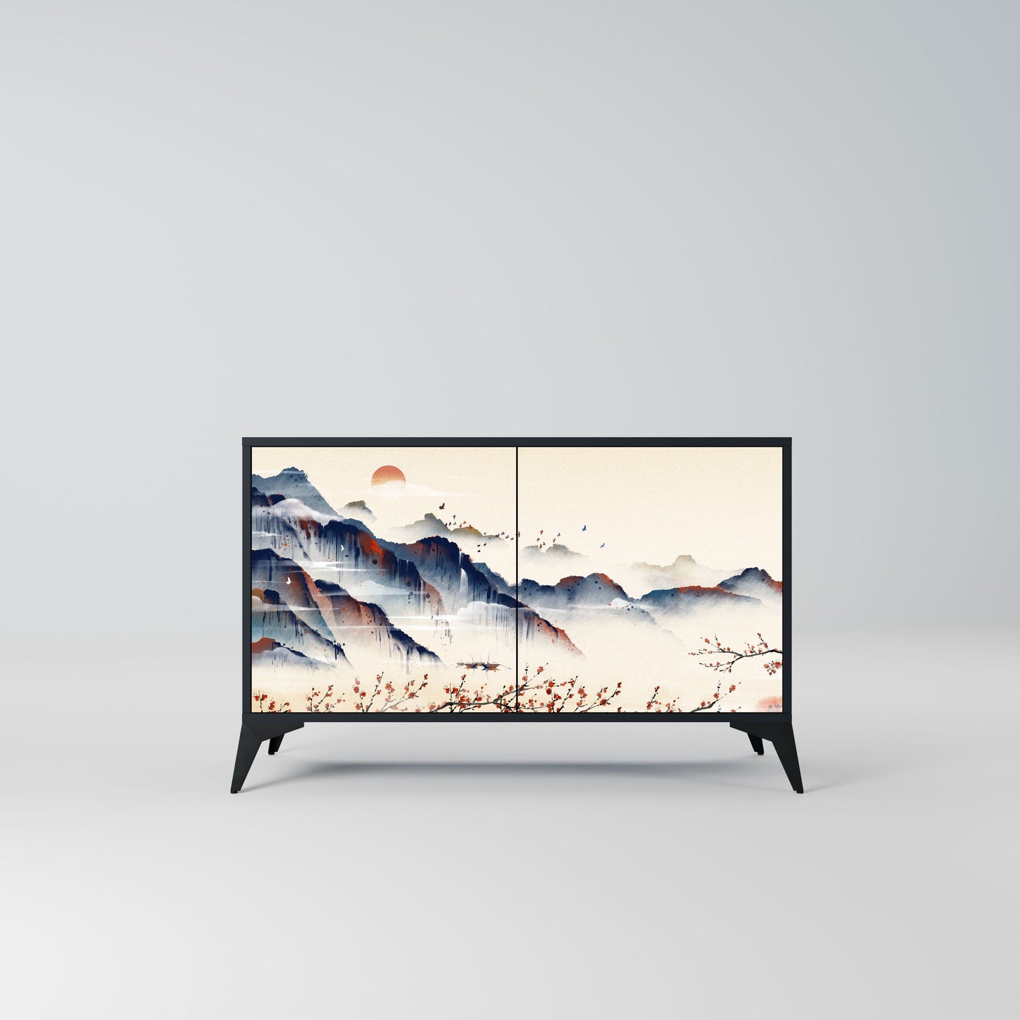 Credenza a 2 ante JAPANESE LANDSCAPE in finitura nera