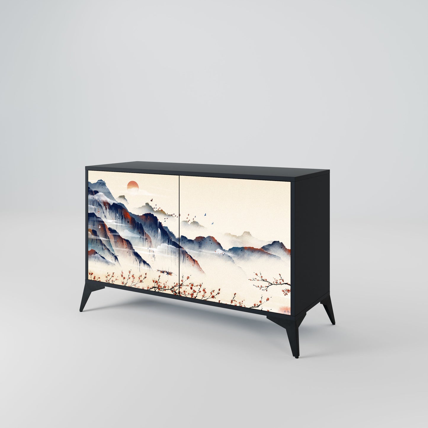 Credenza a 2 ante JAPANESE LANDSCAPE in finitura nera