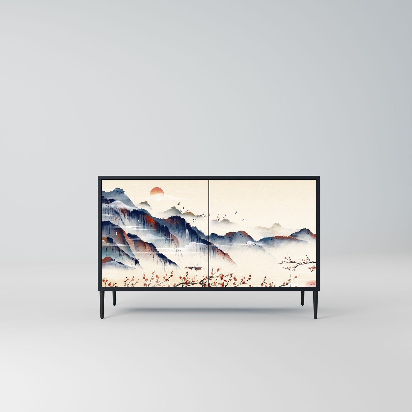 Credenza a 2 ante JAPANESE LANDSCAPE in finitura nera