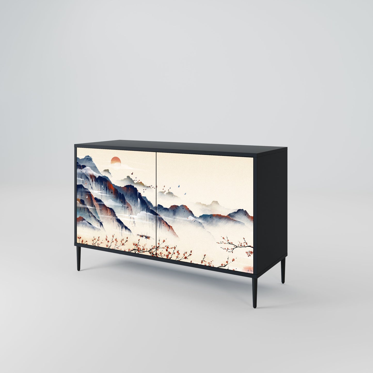 Credenza a 2 ante JAPANESE LANDSCAPE in finitura nera