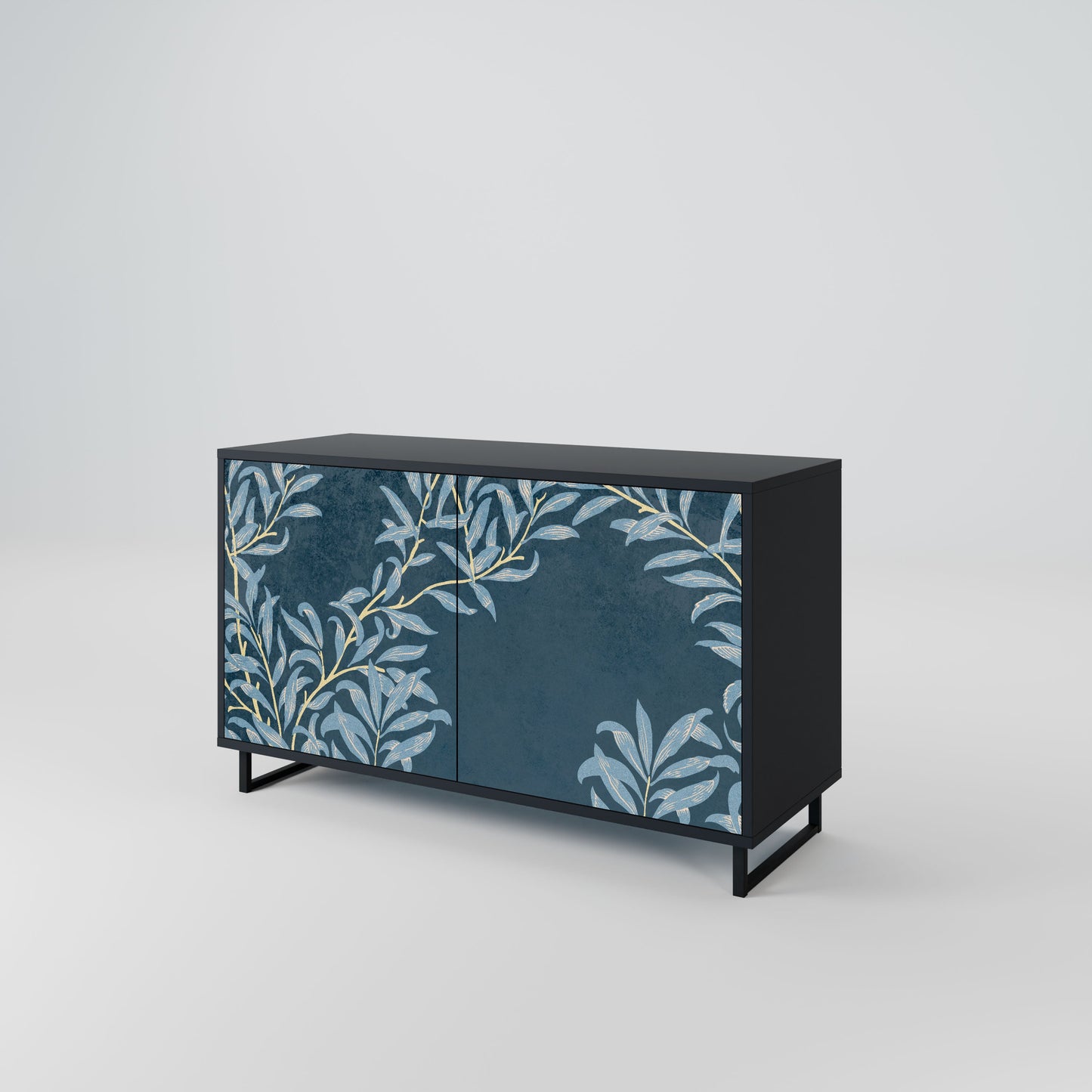 Credenza a 2 ante BLUE LEAVES in finitura nera
