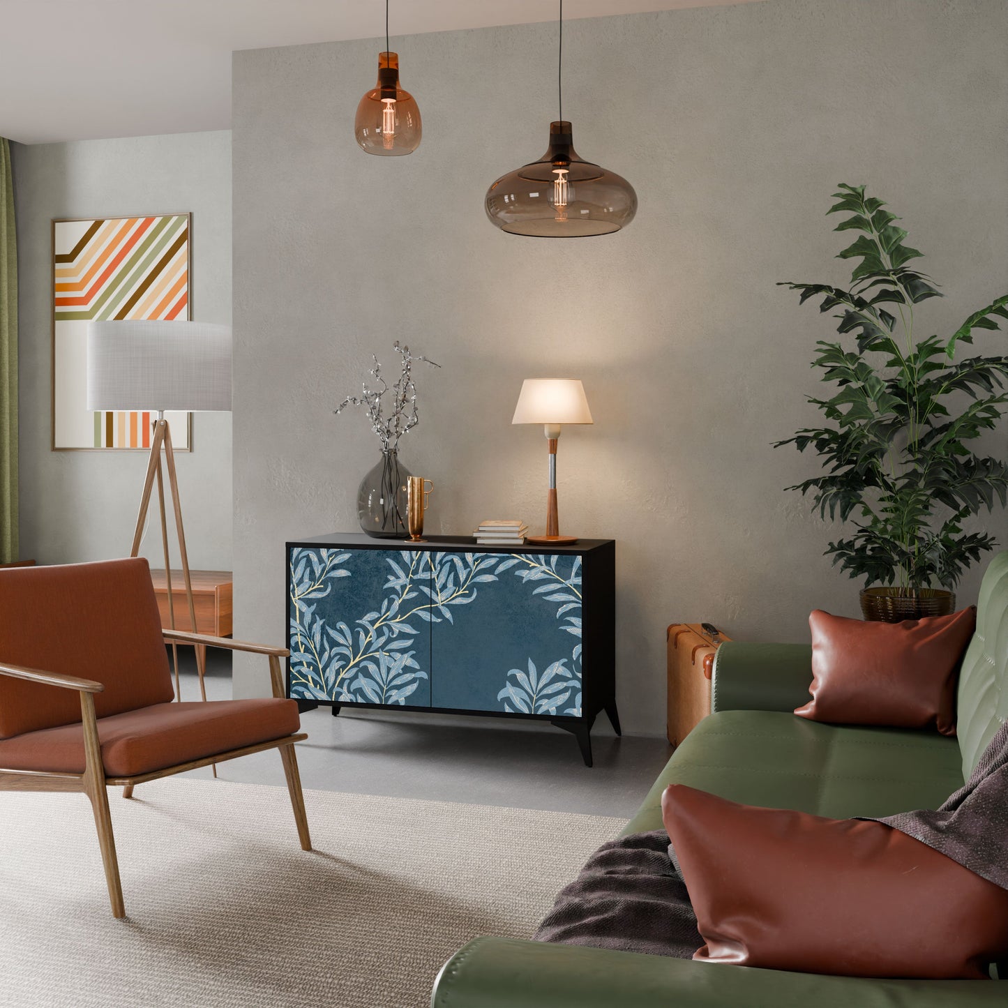 Credenza a 2 ante BLUE LEAVES in finitura nera