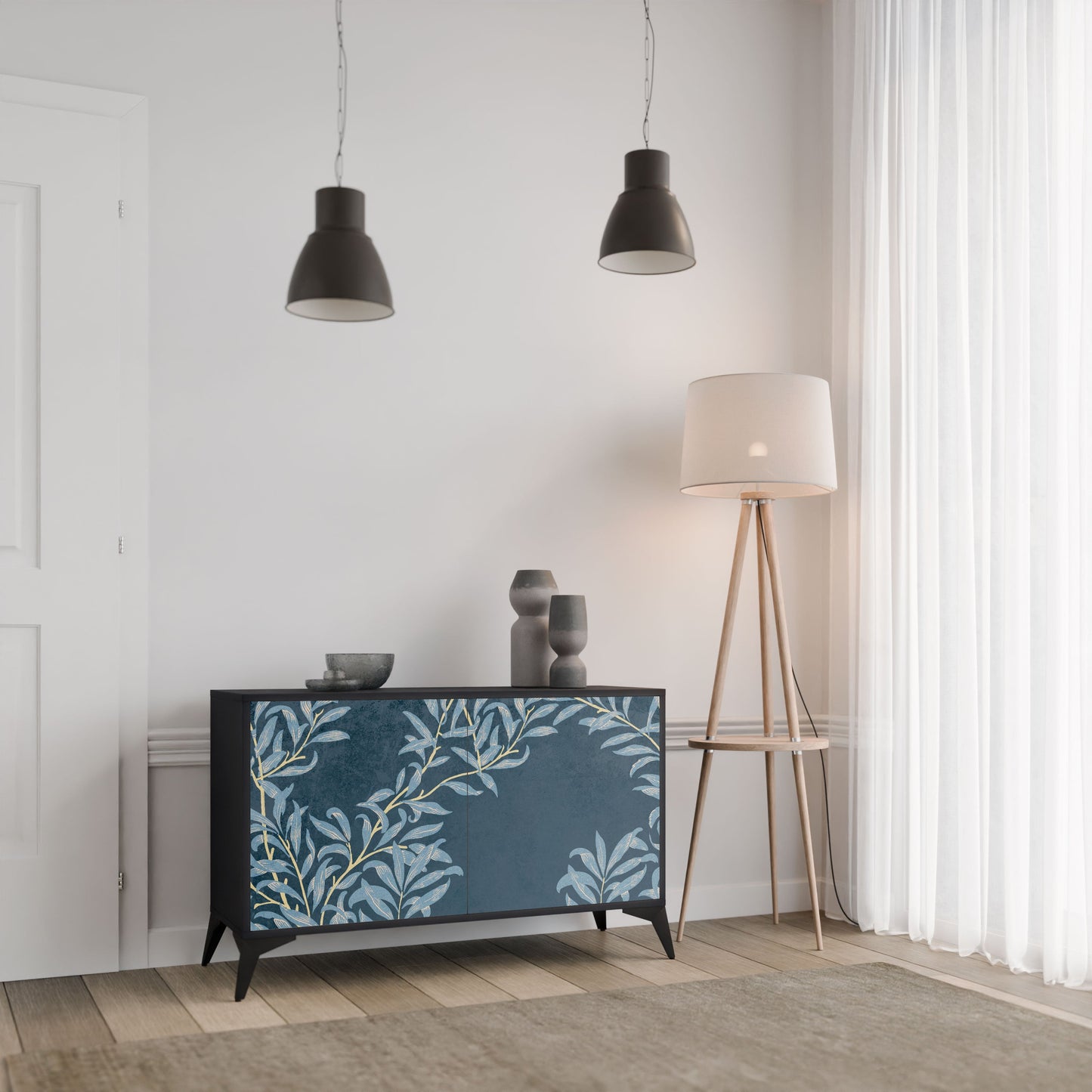 Credenza a 2 ante BLUE LEAVES in finitura nera