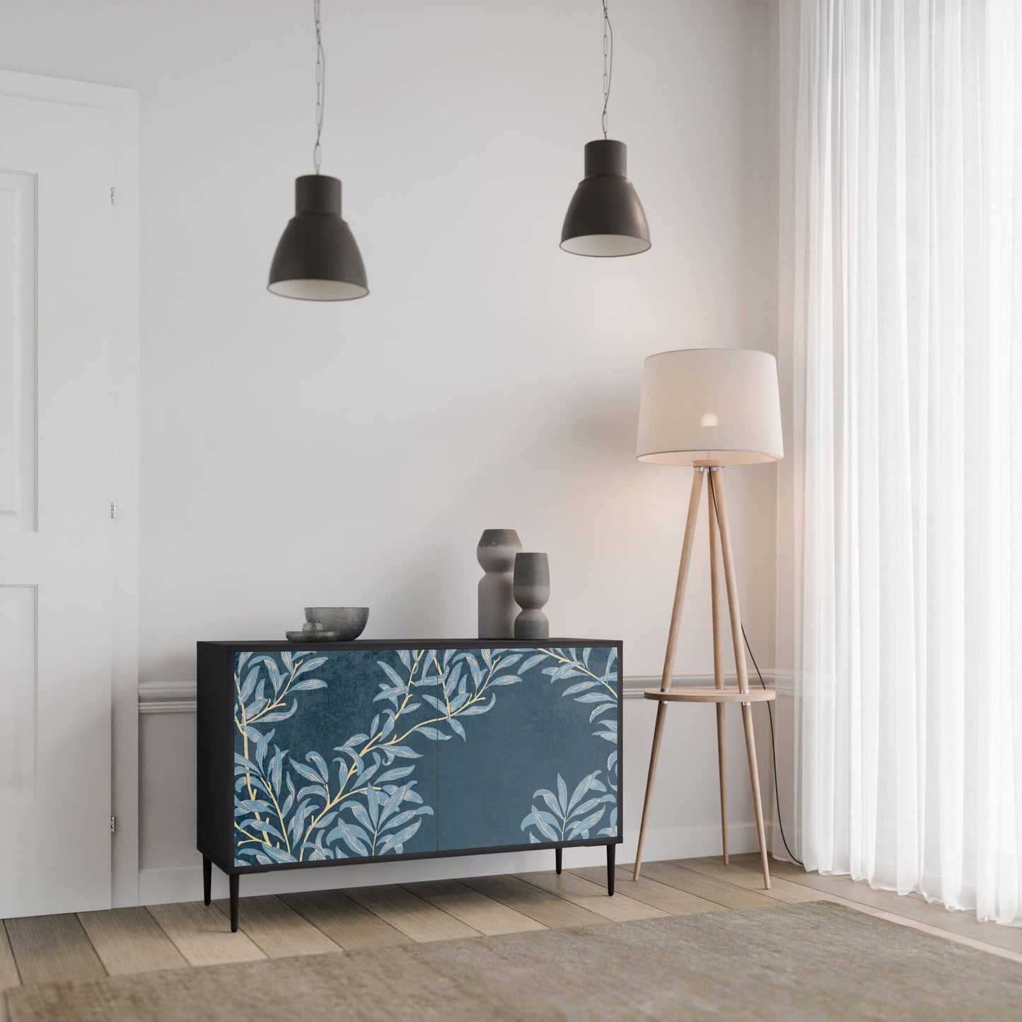 Credenza a 2 ante BLUE LEAVES in finitura nera