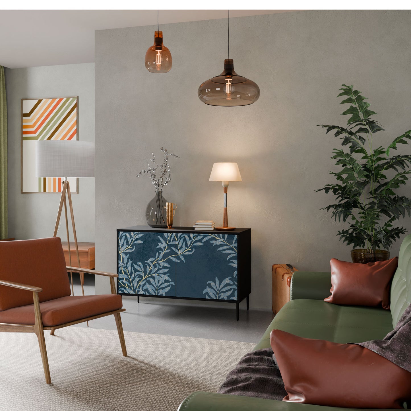Credenza a 2 ante BLUE LEAVES in finitura nera
