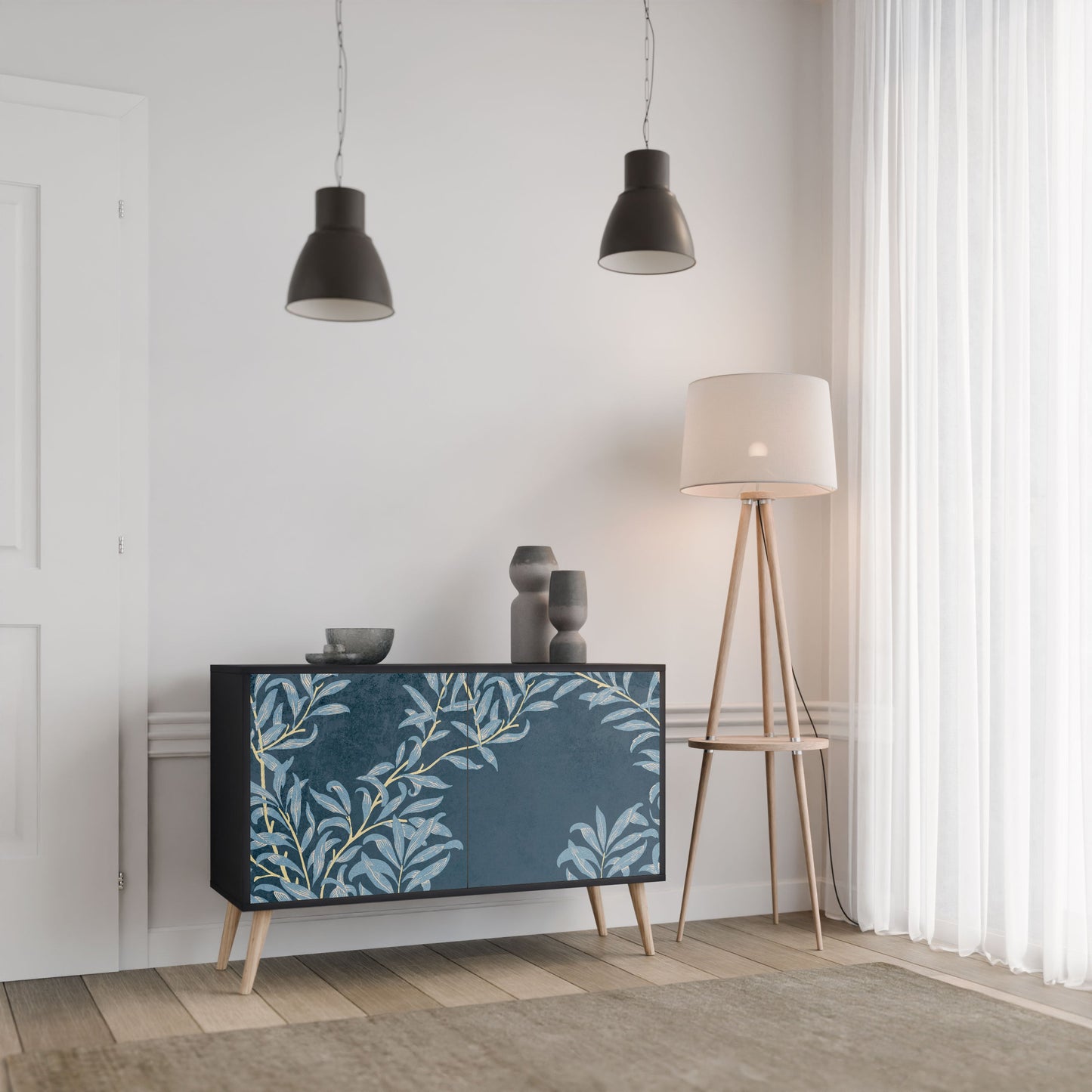 Credenza a 2 ante BLUE LEAVES in finitura nera